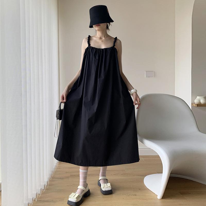 Xitao Czarna Sukienka na Ramiączkach Casual Damska Moda Luźna Bez Rękawów DMJ1938