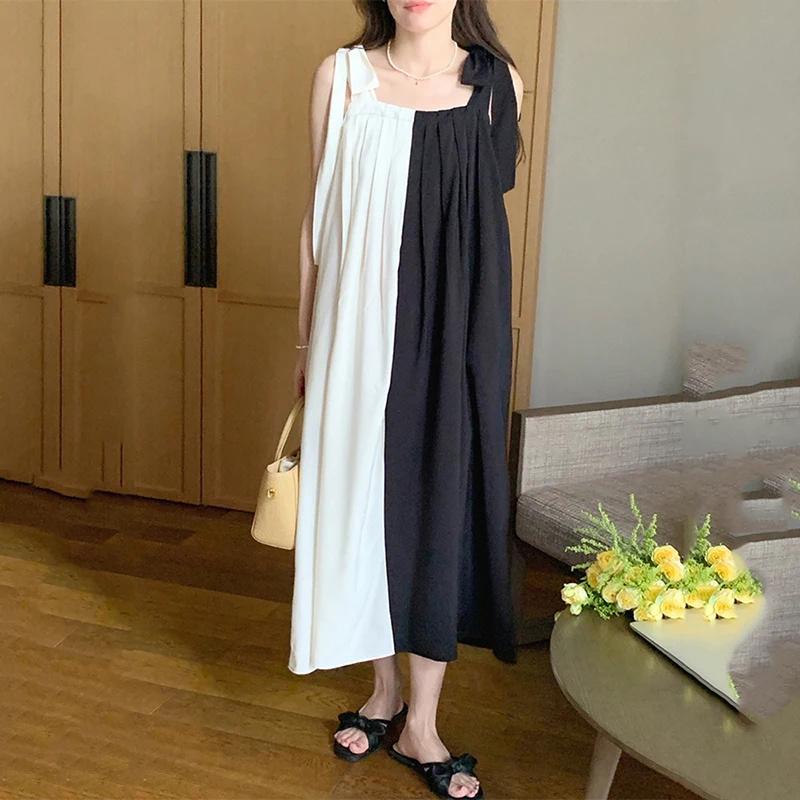 Xitao Obvazová mašle Čtvercový výstřih Pulovrové šaty Špagetová ramínka Volné Délka ke kotníkům Zeštíhlující Ležérní LYD1247