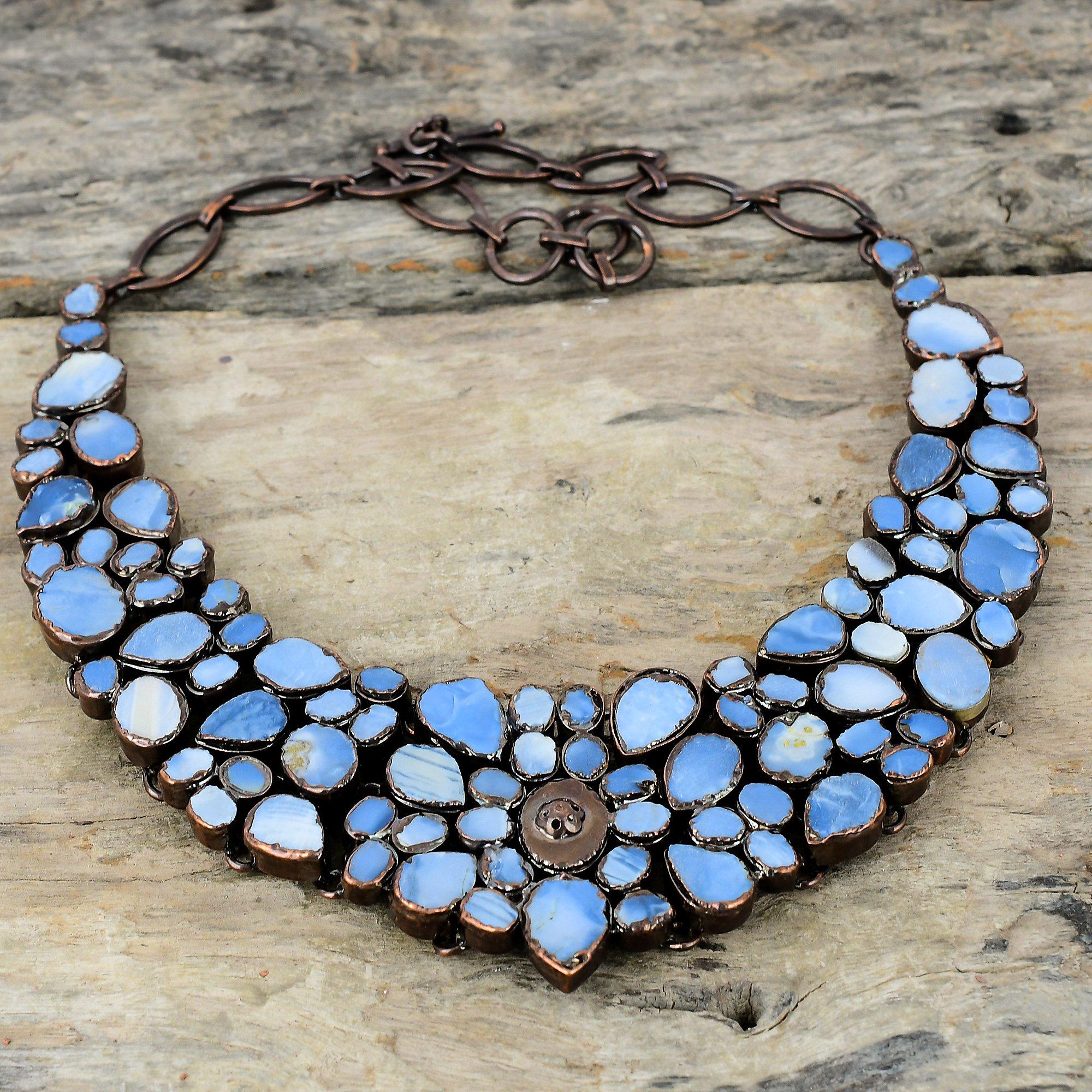 Owyhee Blue Opal Rough Necklace Electroformed Copper Necklace Adjustable Chain Necklace Handmade Gemstone Necklace Copper Jewelry For Gift