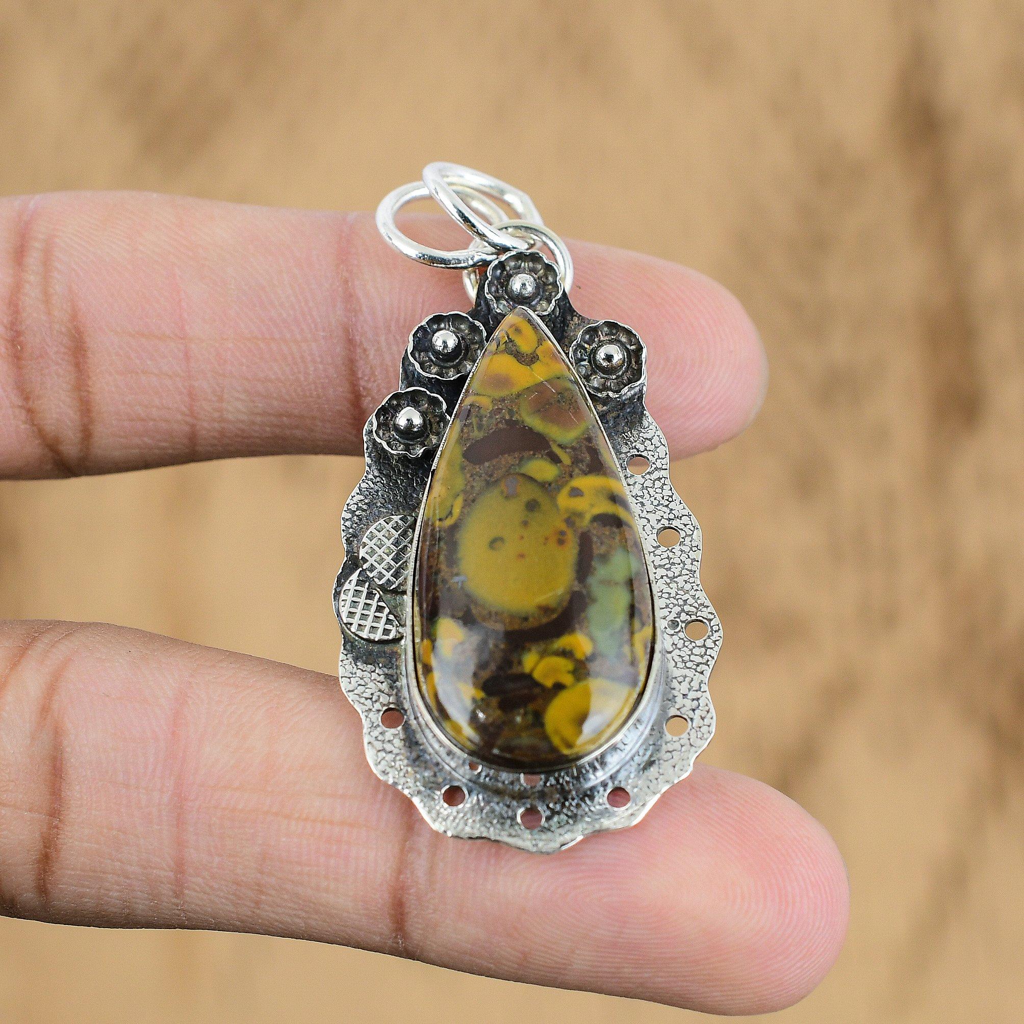 Womens day Deal 925 Sterling Silver Natural Rhyolite Wedding Sister Boho Pendant