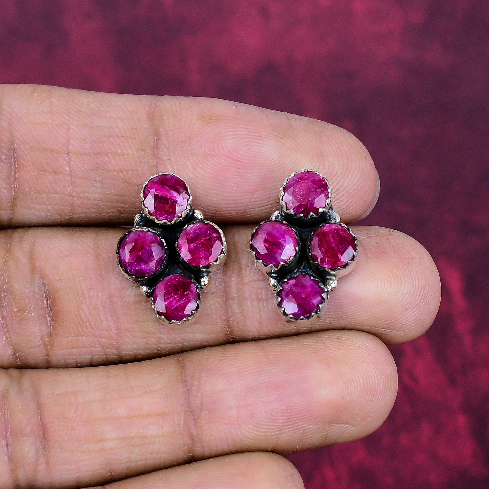 Lab Created Ruby Jewelry, 925 Solid Sterling Silver Earrings Jewelry, Handmade Earrings Gemstone Jewelry For Women