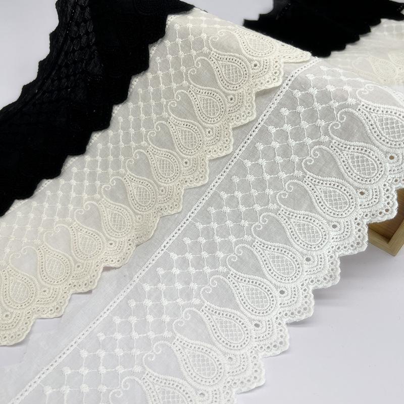 2Meters/lot 11 cm wide palace gourd embroidery pure cotton white apricot black lace clothing sofa curtain fabric lace DIY