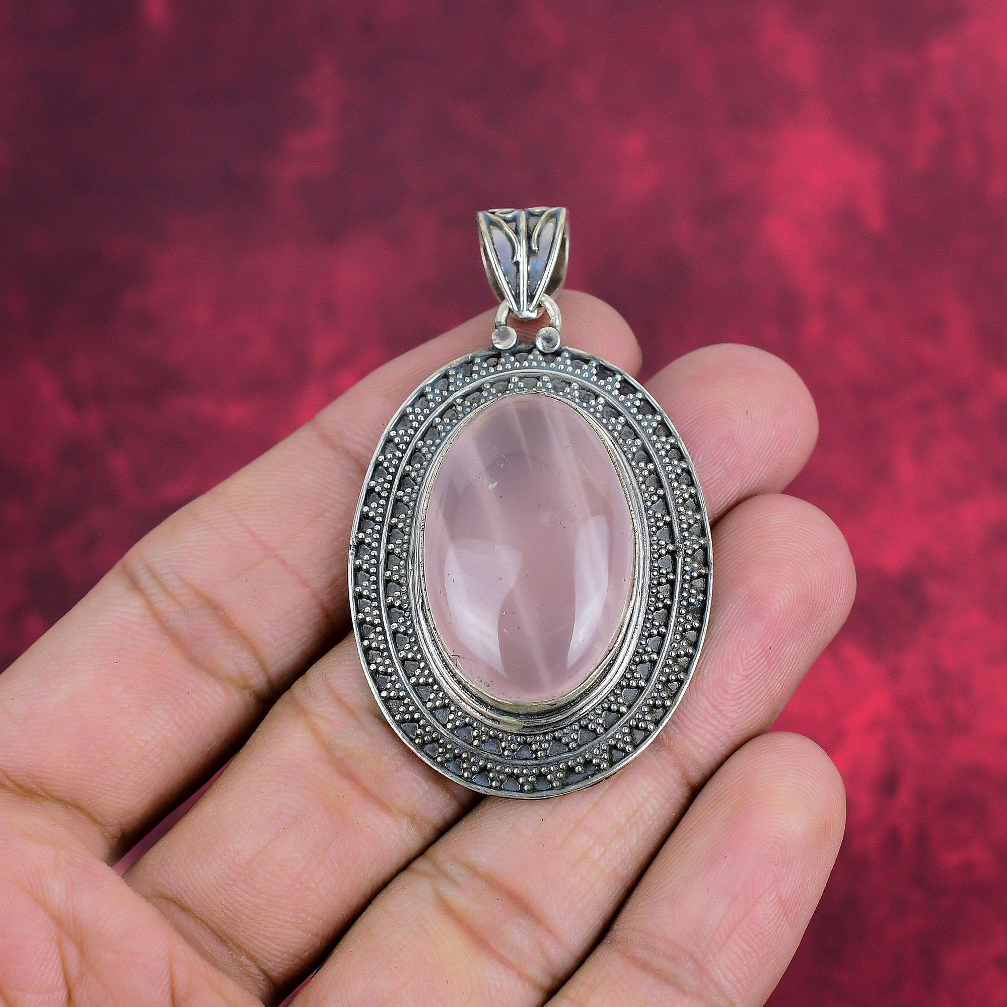 Rosenkvarts Hänge 925 Sterling Silver Hänge, Ädelstenssmycke Handgjort Kedjehänge, Fantastiskt Smyckesgåva Till Henne