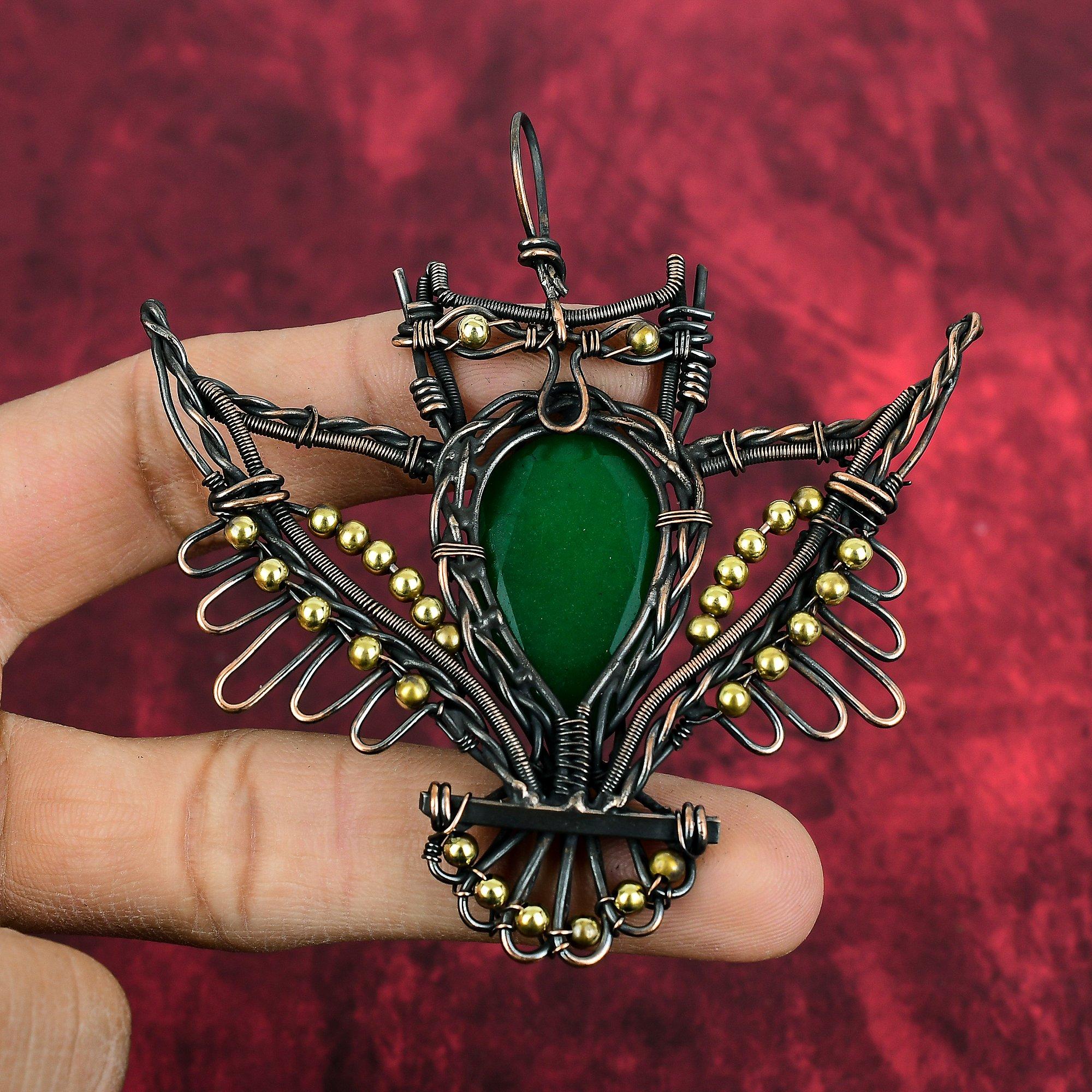 Faceted Zambian Emerald Pendant Copper Wire Wrapped Pendant Handmade Copper Jewelry Gemstone Pendant Wedding Gifts Wire Wrapping Owl Jewelry