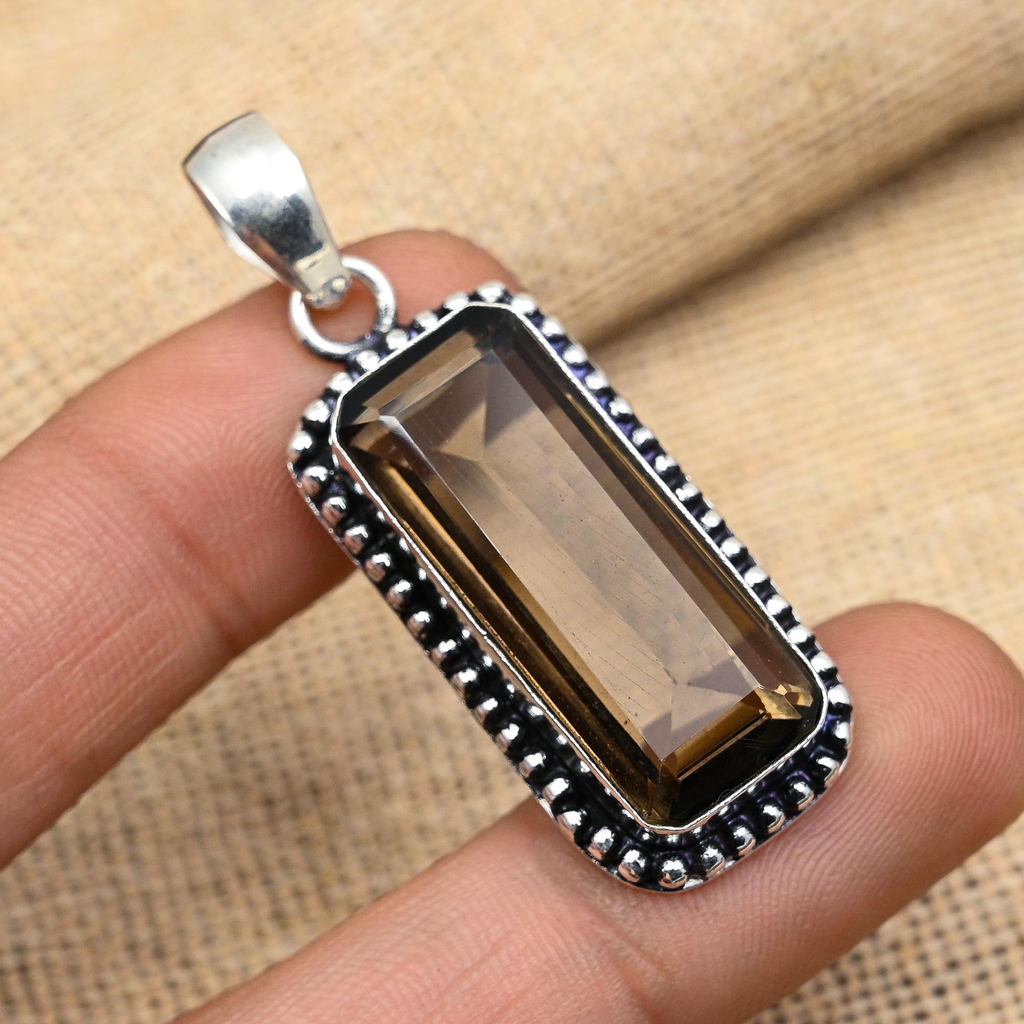 Ravishing Smoky Topaz Gemstone Handmade 925 Solid Sterling Silver Jewelry Pendant for Wedding Gift
