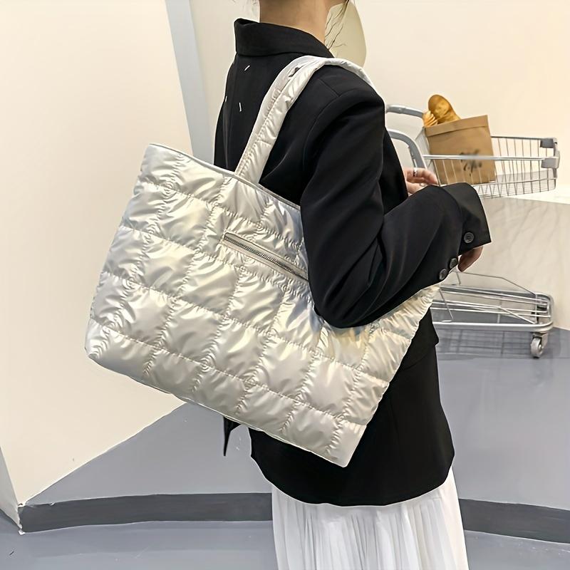 Winter Cotton Tote Bag High Capacity Women's Shoulder Handbags Quilted Female Handbags for Daily Commute Work Shopping and Travel