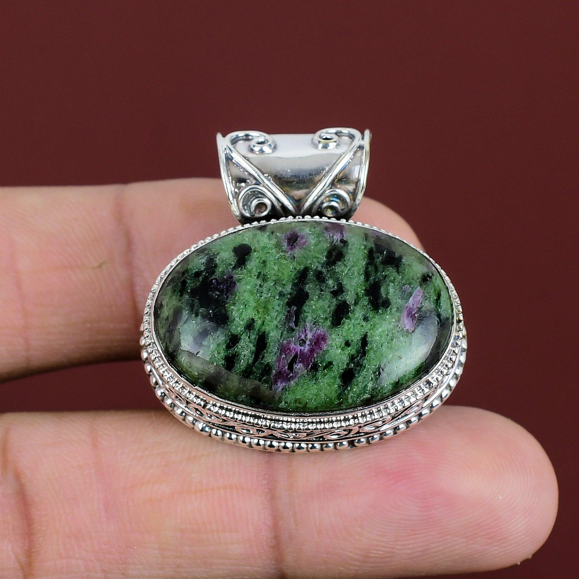 Ruby Zoisite Pendant Vintage Pendant Original Gemstone Jewelry 925 Sterling Silver Pendant Birthstone Pendant Handmade Jewelry Gifts For Him