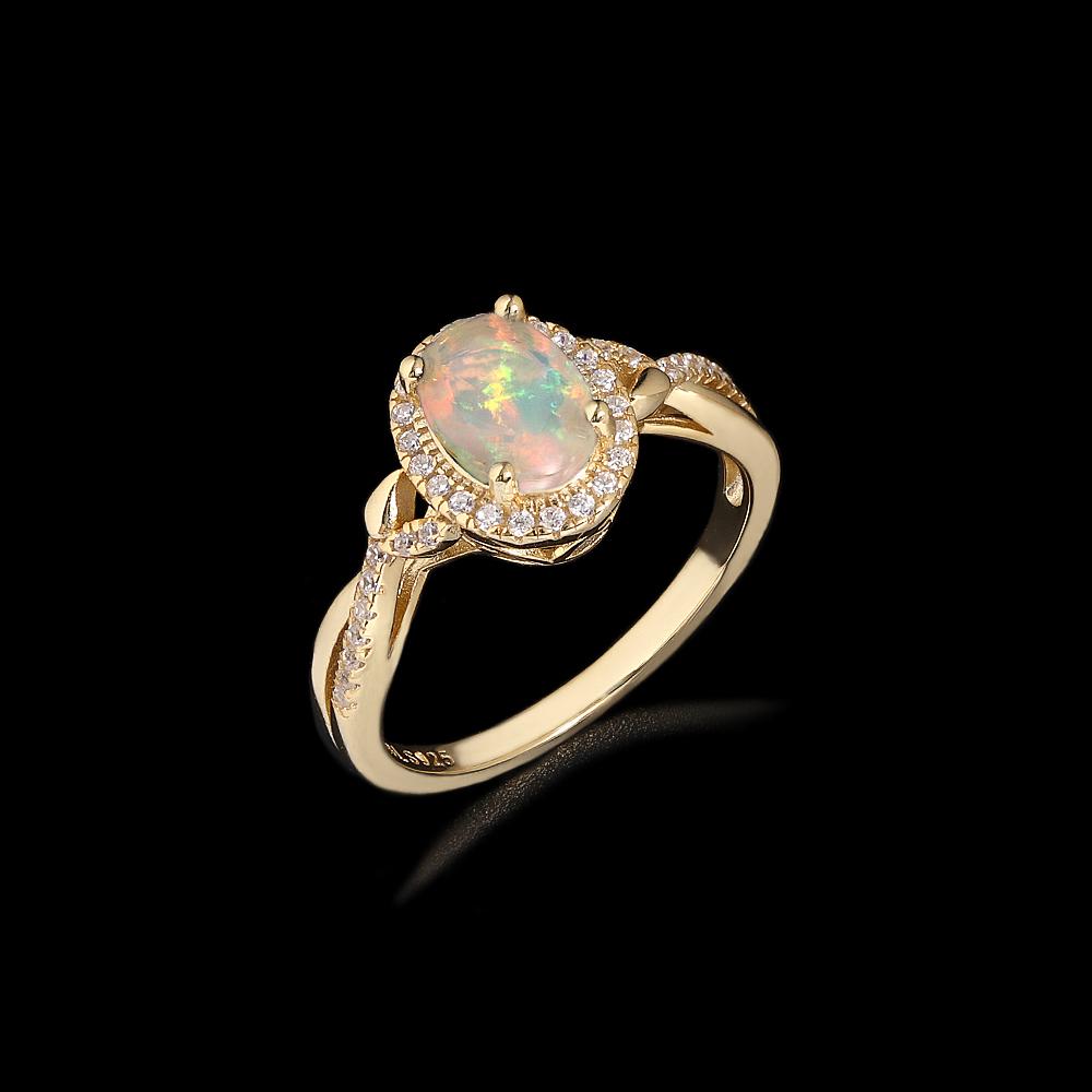 Simple Design 925 Sterling Silver October Birthstone Ring Natural Opal Fine Jewelry Gemstones for Women's Engagement Gifts