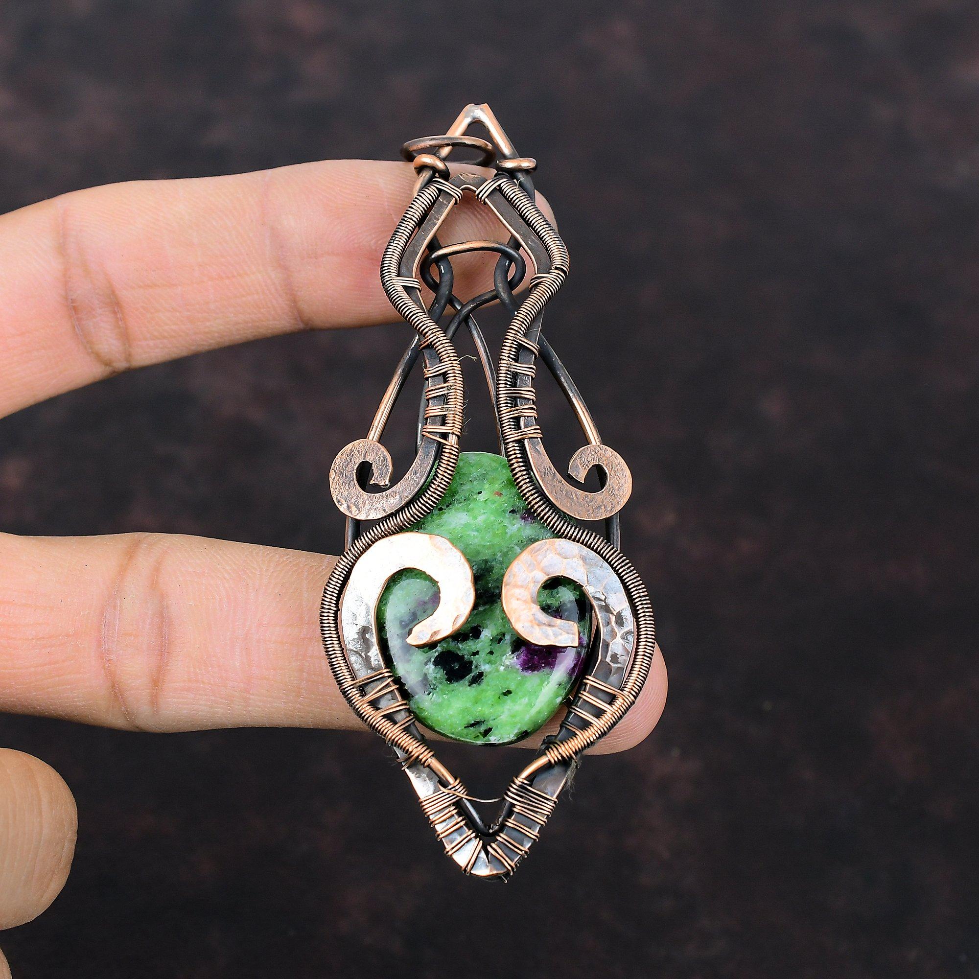 Ruby Zoisite Pendant Copper Wire Wrapped Pendant Designer Jewelry Handmade Gemstone Pendant Gift For Her Copper Jewelry Birthstone Pendant