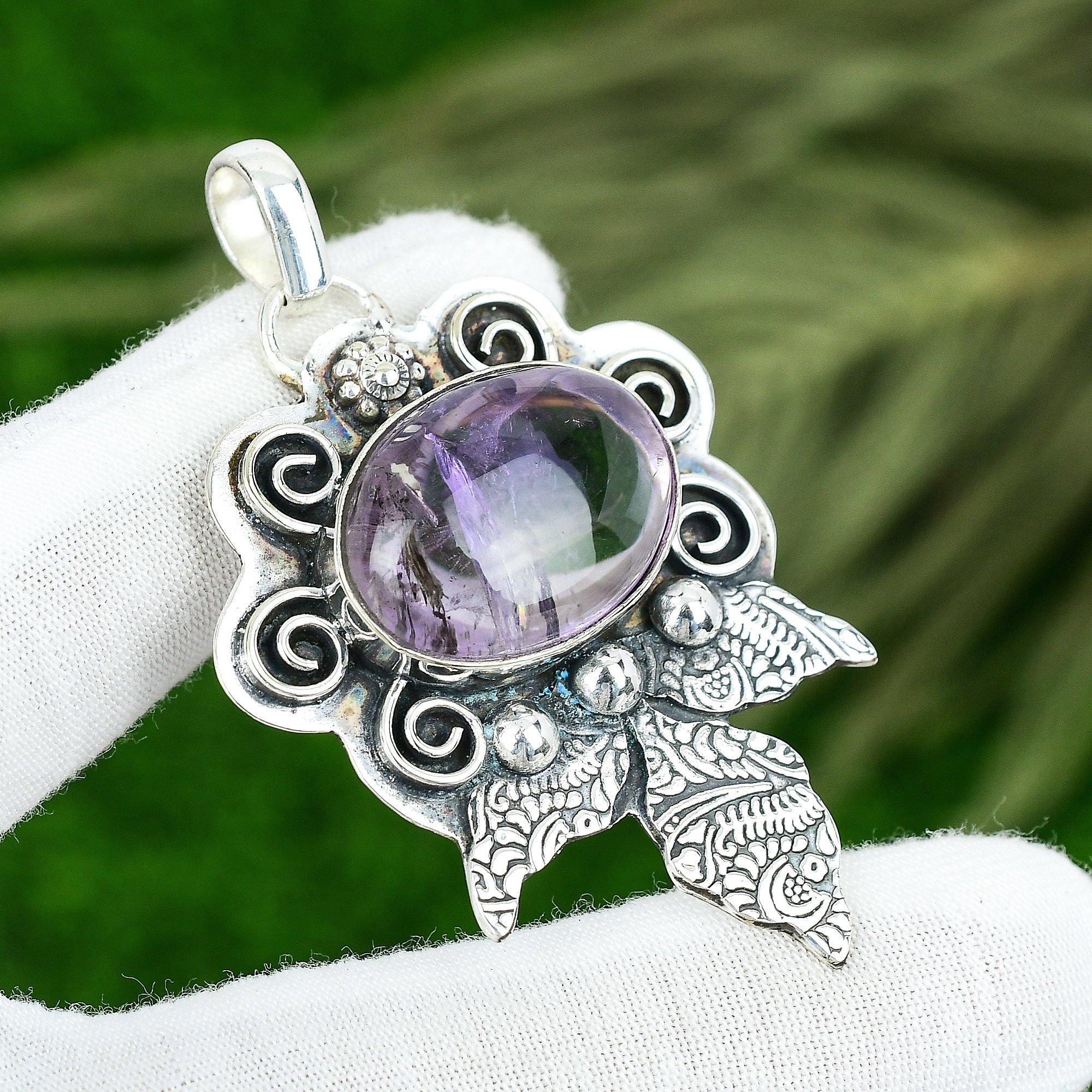 Friendship Day Sale Sterling Silver Star Amethyst Gemstone Bezel Pendant Jewelry