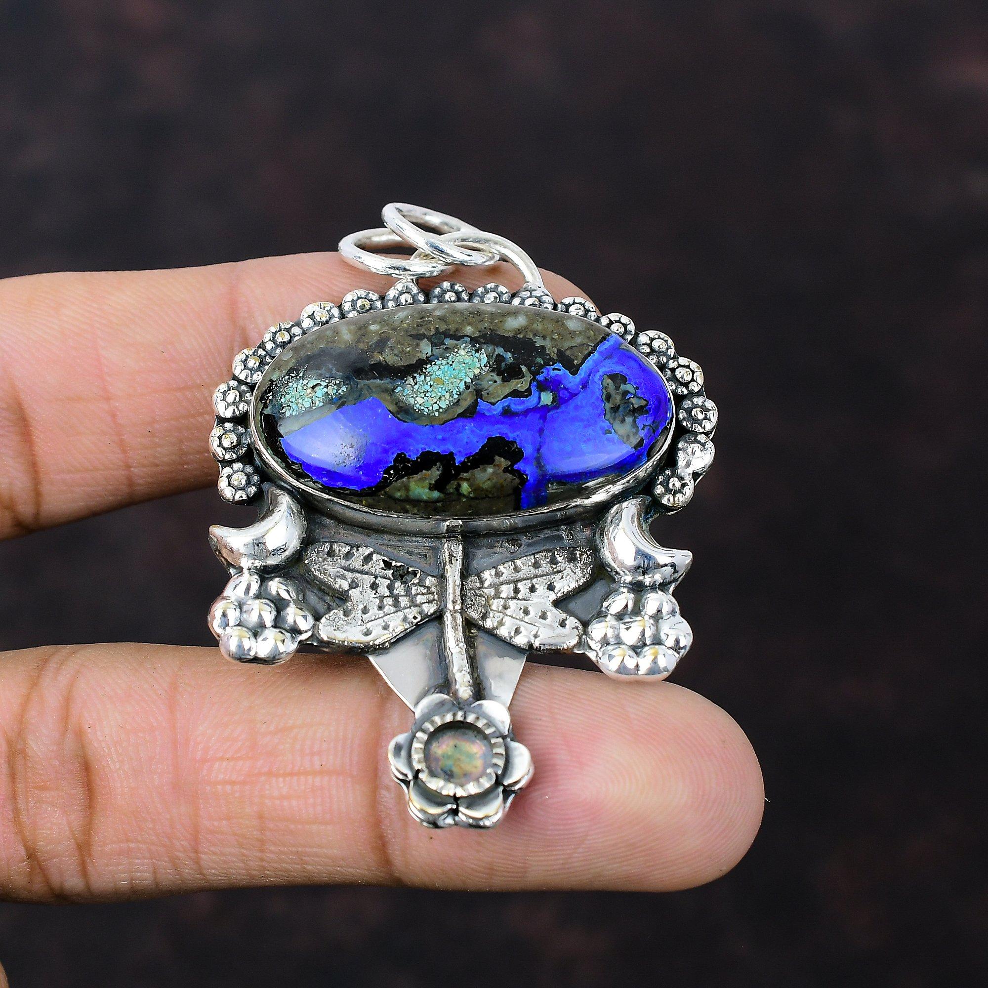 Azurit Malakit Hänge 925 Sterling Silver Hänge Trollslända Hänge Silver Smycken Ädelsten Handgjort Hänge Gåva Till Honom Fina Smycken