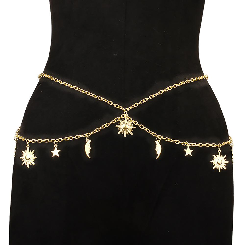 Retro Style Sun Moon Stars Tassels Waist Chain Women Body Jewelry Accessory