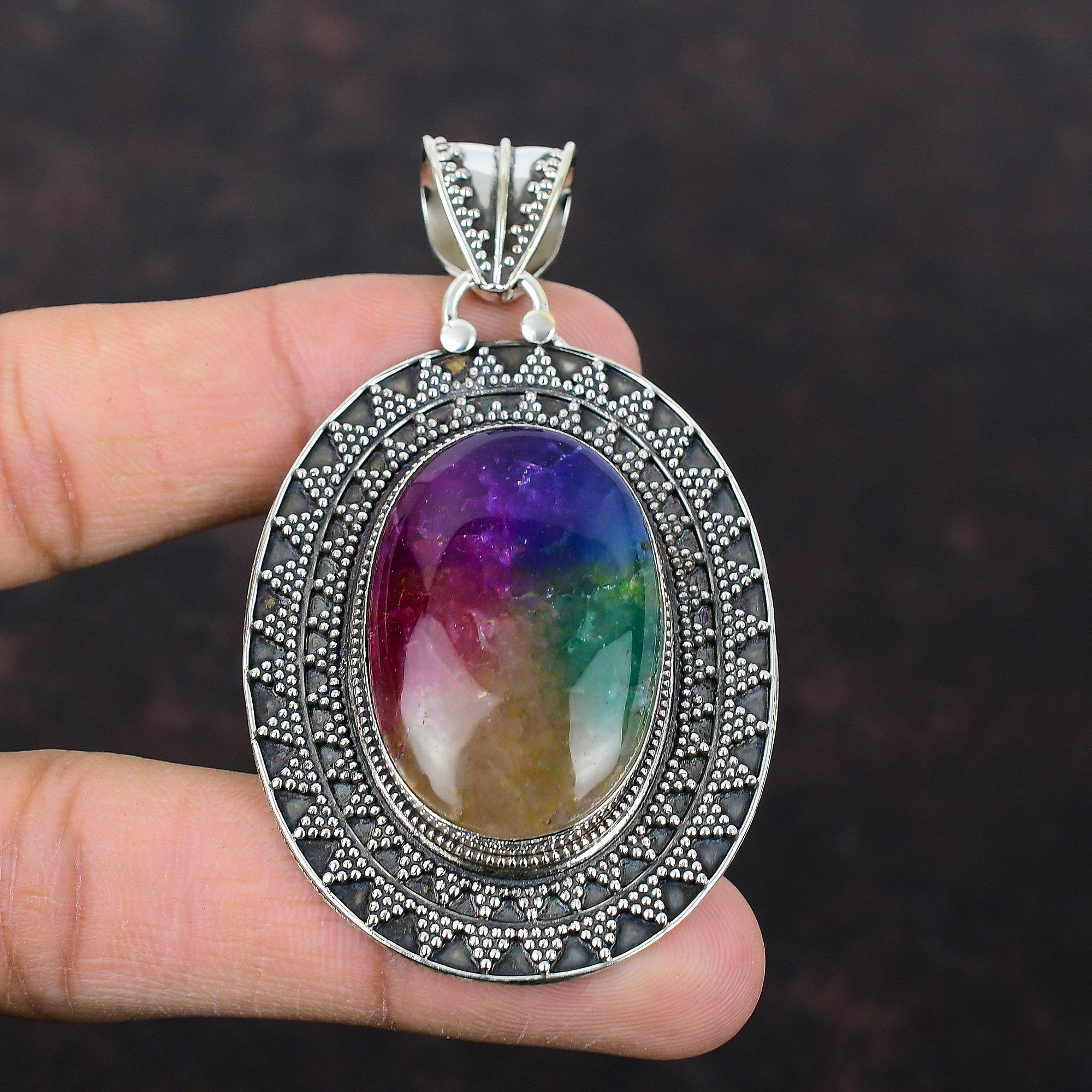 Rainbow Solar Quartz Druzy Pendant Gemstone Handmade Jewelry 925 Sterling Silver Pendant Druzy Vintage Jewelry For Gift Designer Pendants