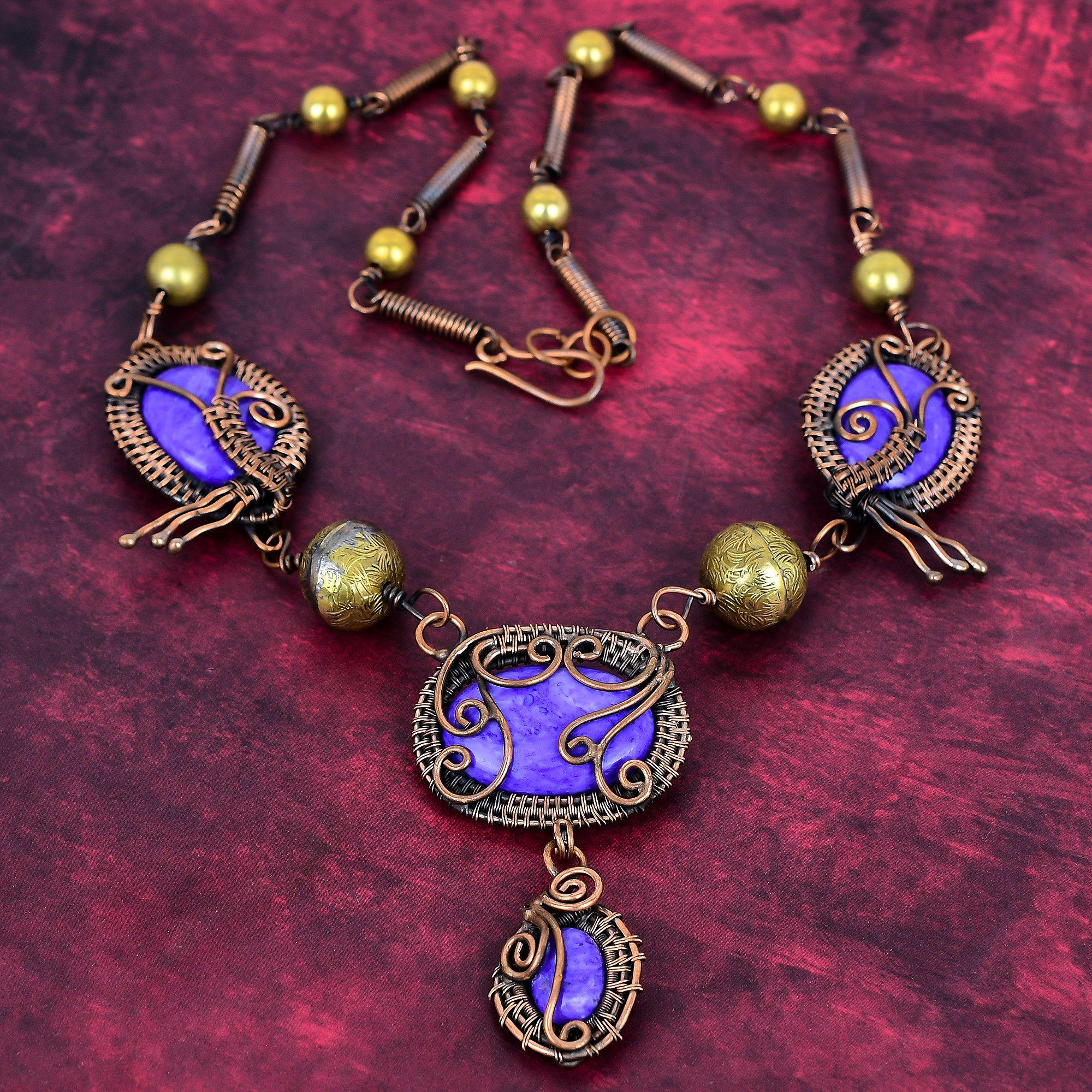 Charoit Edelstein Halskette Kupferdraht Gewickelter Schmuck Edelstein Halskette Verstellbare Kette Halskette