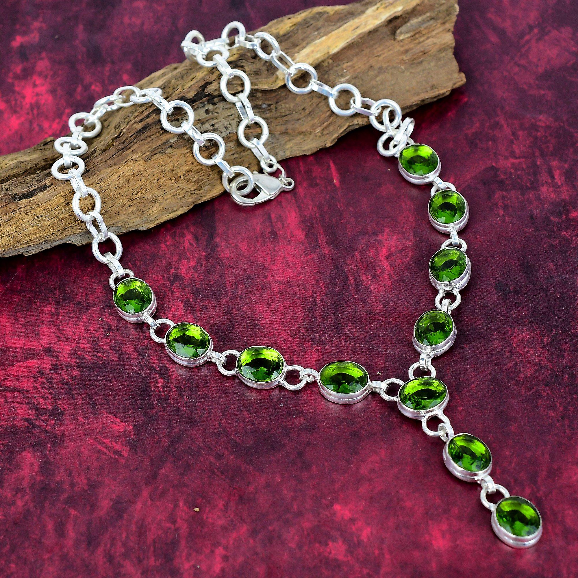 Peridot Necklace Gemstone Jewelry, 925 Solid Sterling Silver Necklace, Handmade Jewelry Birthstone Necklace, Gift For Him