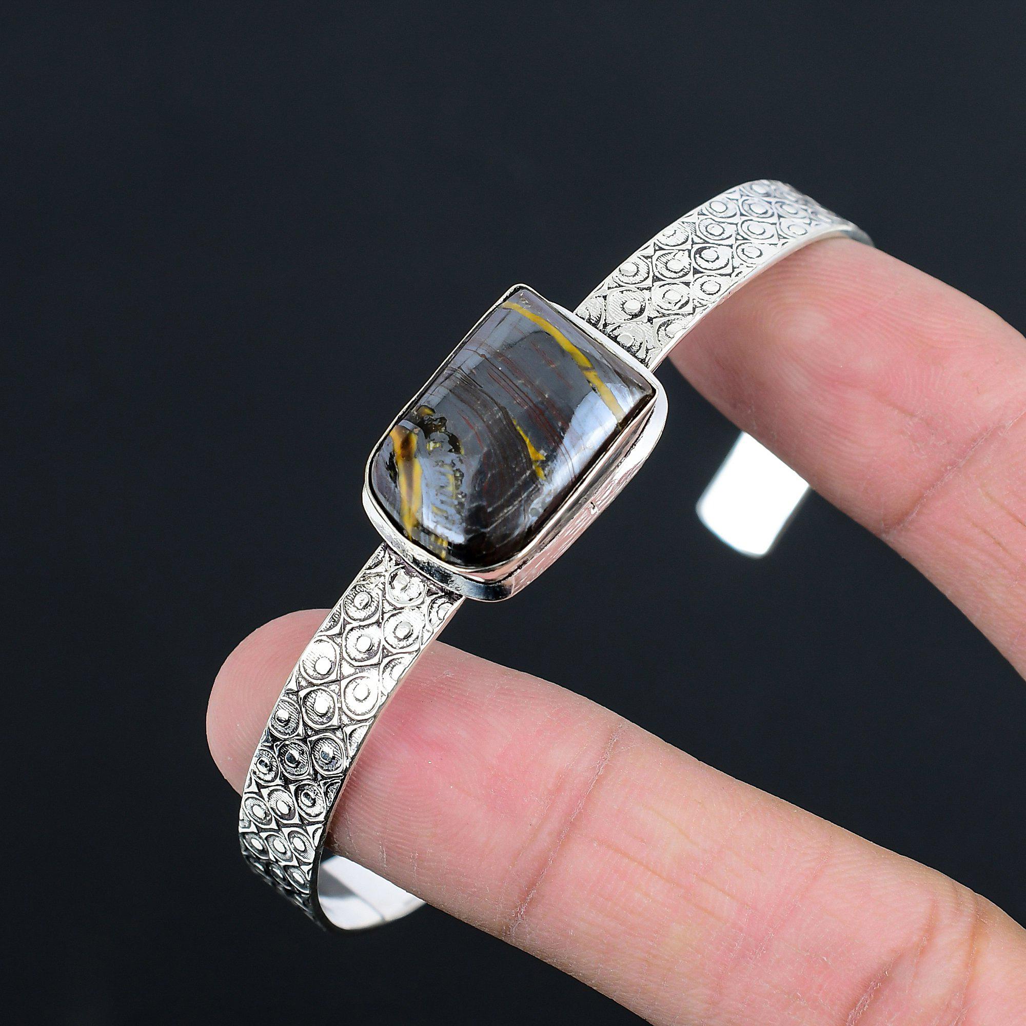 Sterling Silver Radiant Iron Tiger Eye Stone Wife Art Deco New Bangle Bracelet