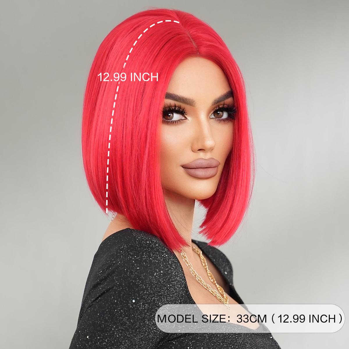 Halloween Red Short Straight Wig - Street Party Festival Middle Part Style Synthetic Machine Made Full Cap Wig, Multiple Red Options Available