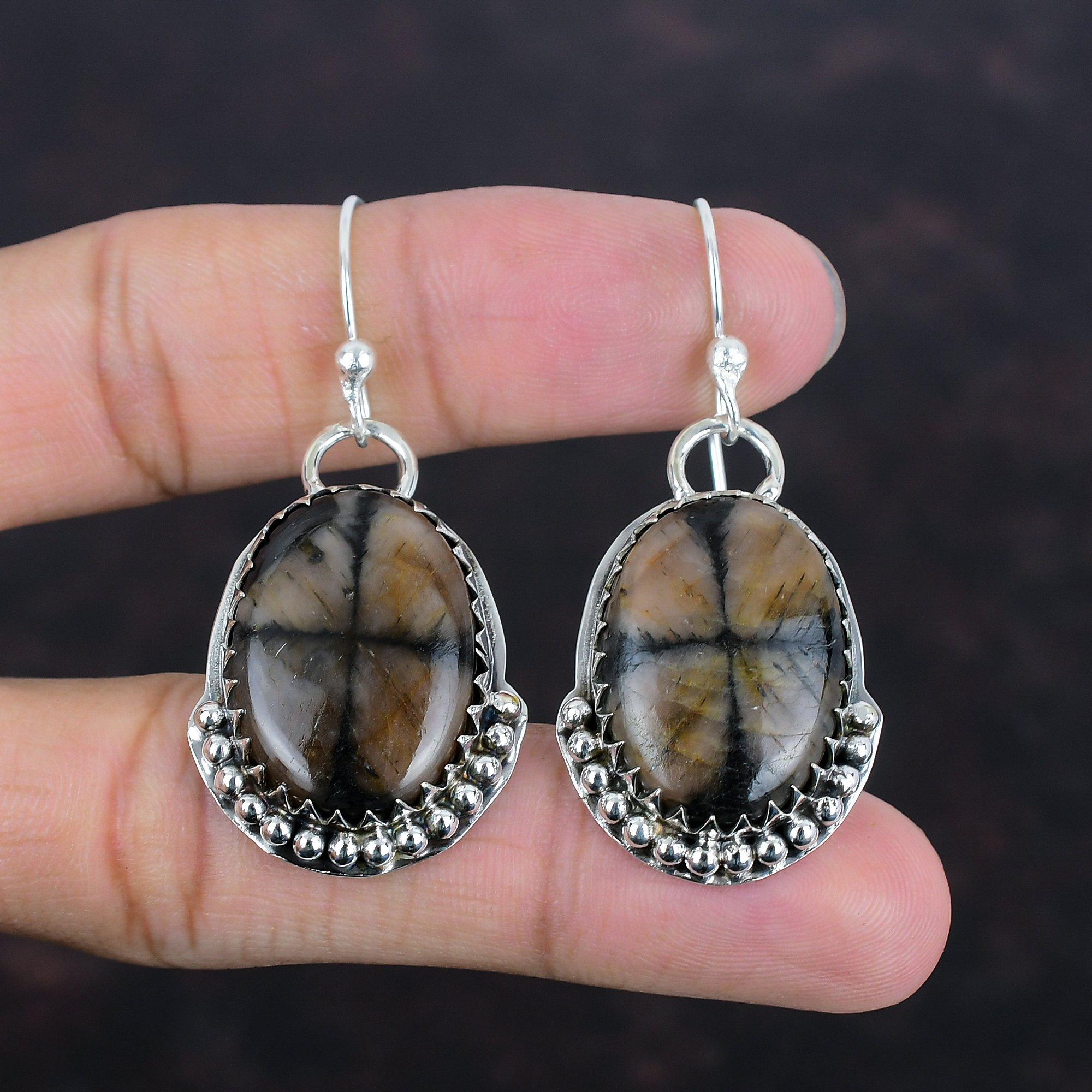 Chiastolite Earrings 925 Sterling Silver Earring Gemstone Handmade Earring Brand New Chiastolite Jewelry Latest Design Earring Gifts For Mom