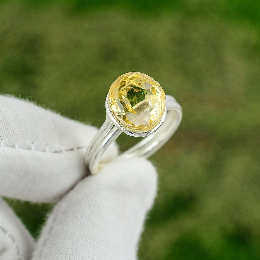 Sterling Silver Natural Citrine Sister Statement November Birthday Ring Size 9