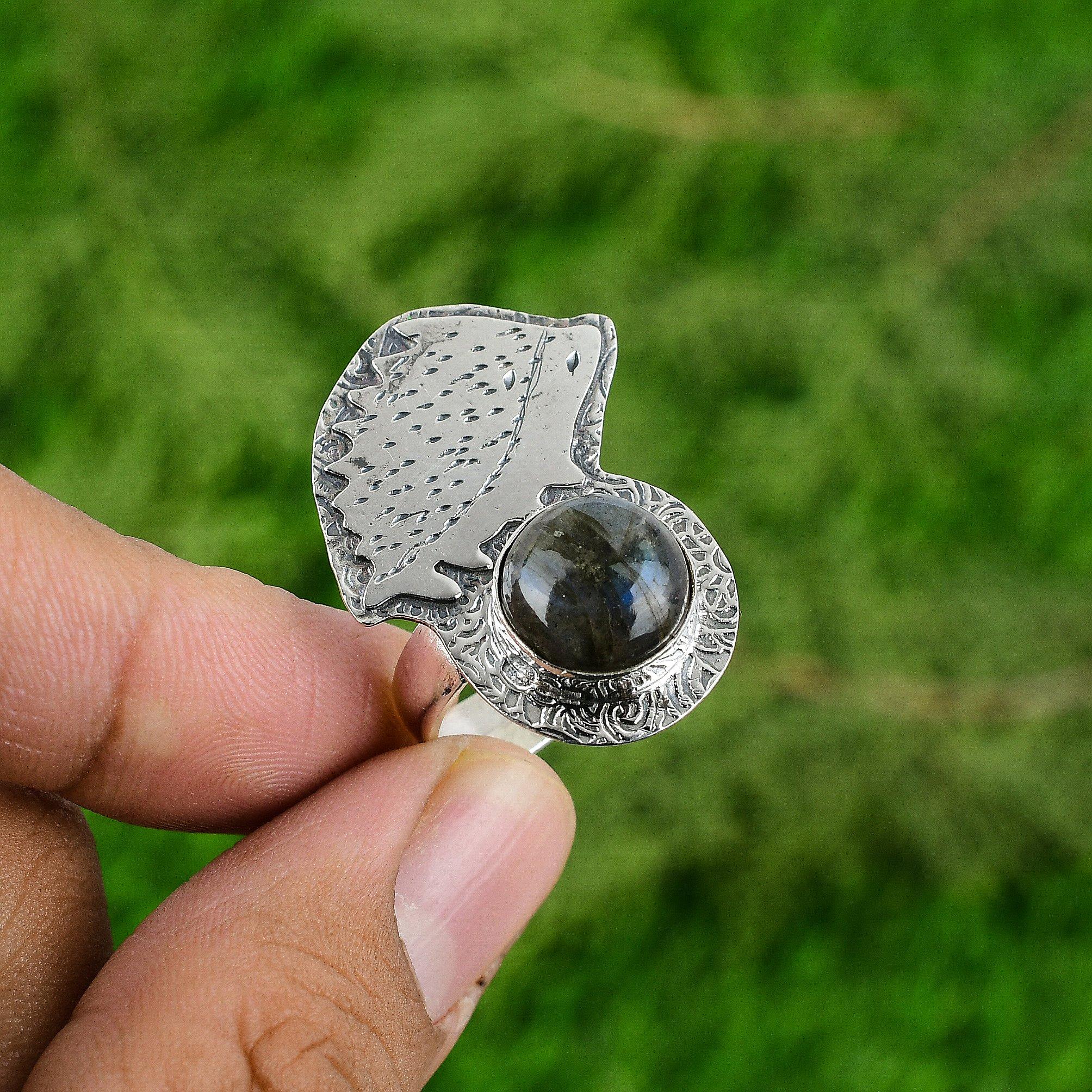 Sterling Silver Labradorite Gemstone Birthday Wedding Bezel Artisan Unique Ring
