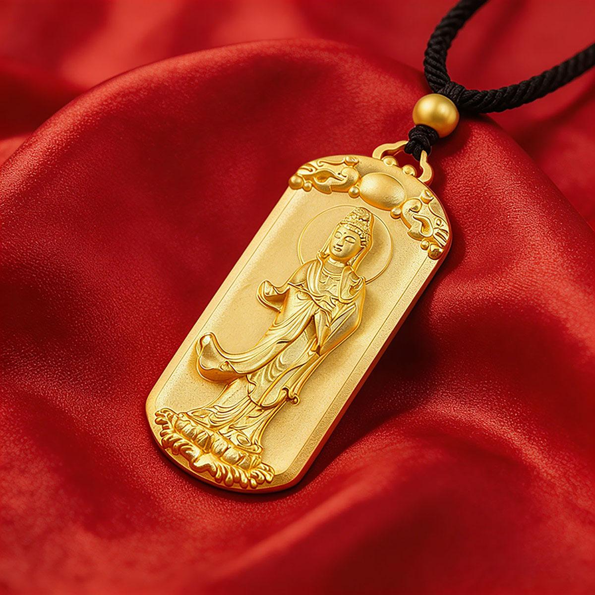 Gold Guanyin Bodhisattva pendant, fashionable and versatile for men and women, daily wear Guanyin necklace, Prajna Guanyin Buddha plaque pendant