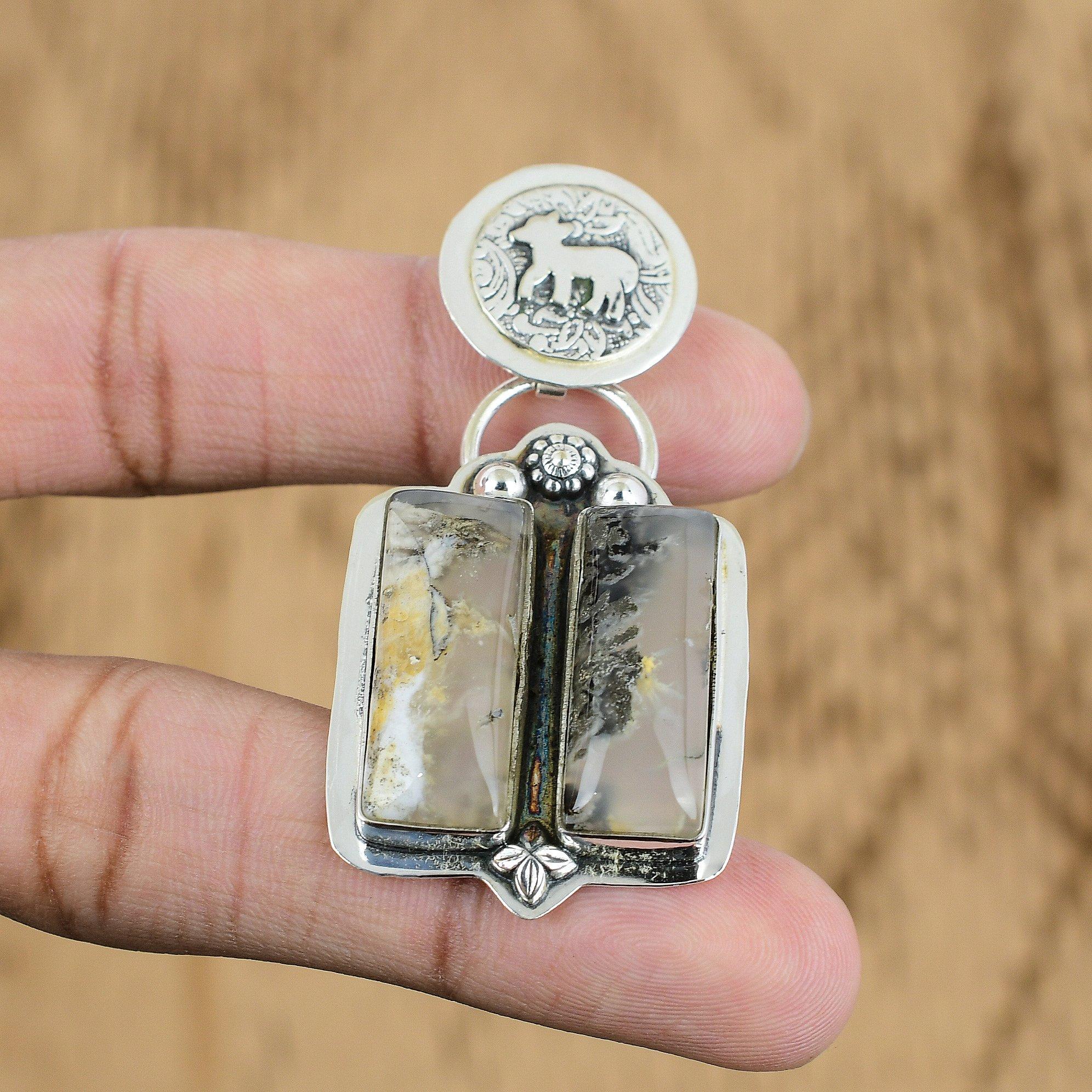 Anniversary Gift For Her Natural Plume Agate Gemstone Pendant 925 Silver