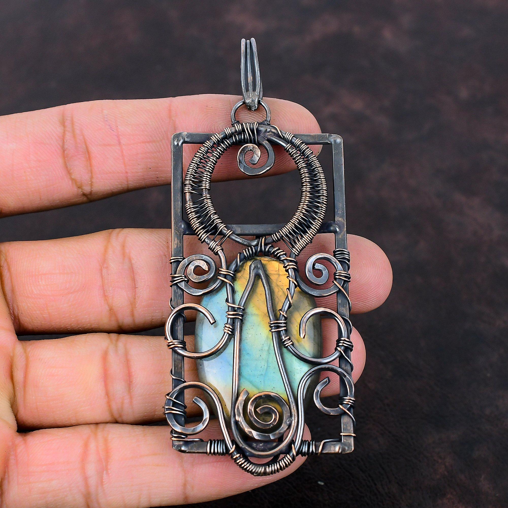 Labradorite Pendant Copper Wire Wrapped Pendant Labradorite Jewelry Stylish Pendant Handmade Gemstone Pendant Copper Jewelry Gift For Women