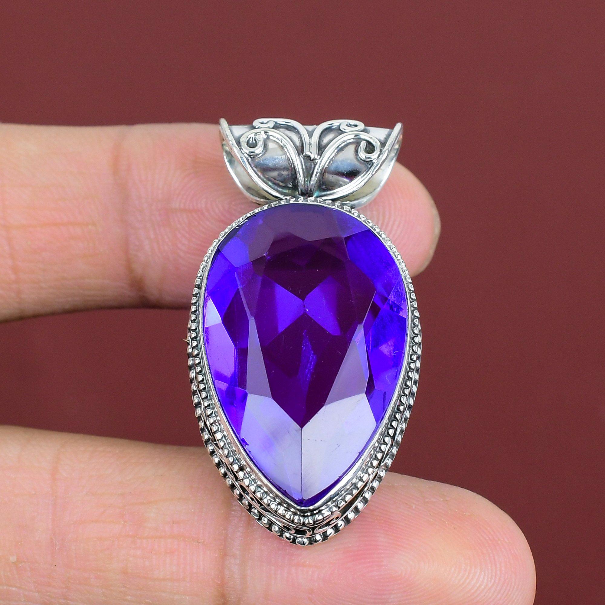 Faceted African Amethyst Pendant Real Gemstone Jewelry Handmade Vintage Pendant 925 Sterling Silver Pendant Birthstone Jewelry Gifts For Him
