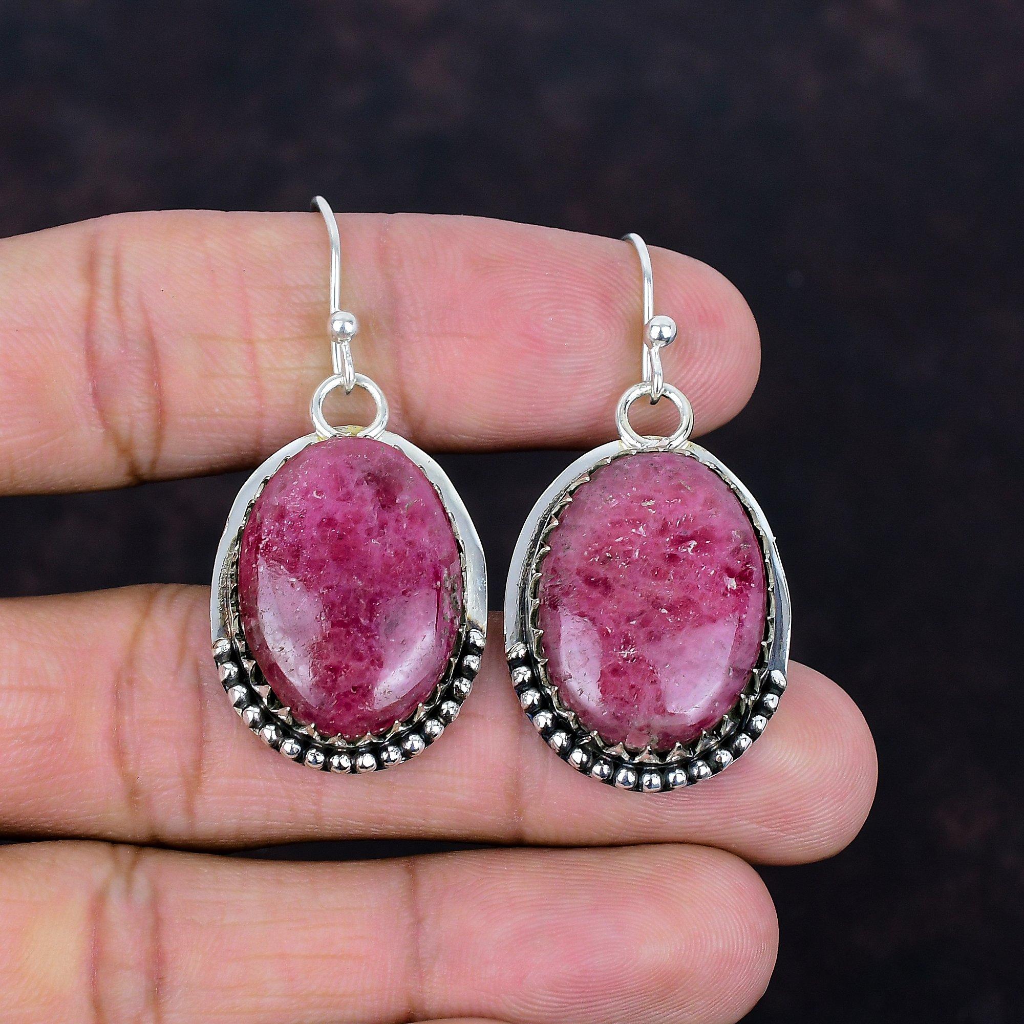 Rhodonite Earrings Original Gemstone Earring Silver Jewelry Handmade Earring 925 Sterling Silver Earring Engagement Gifts Birthstone Jewelry