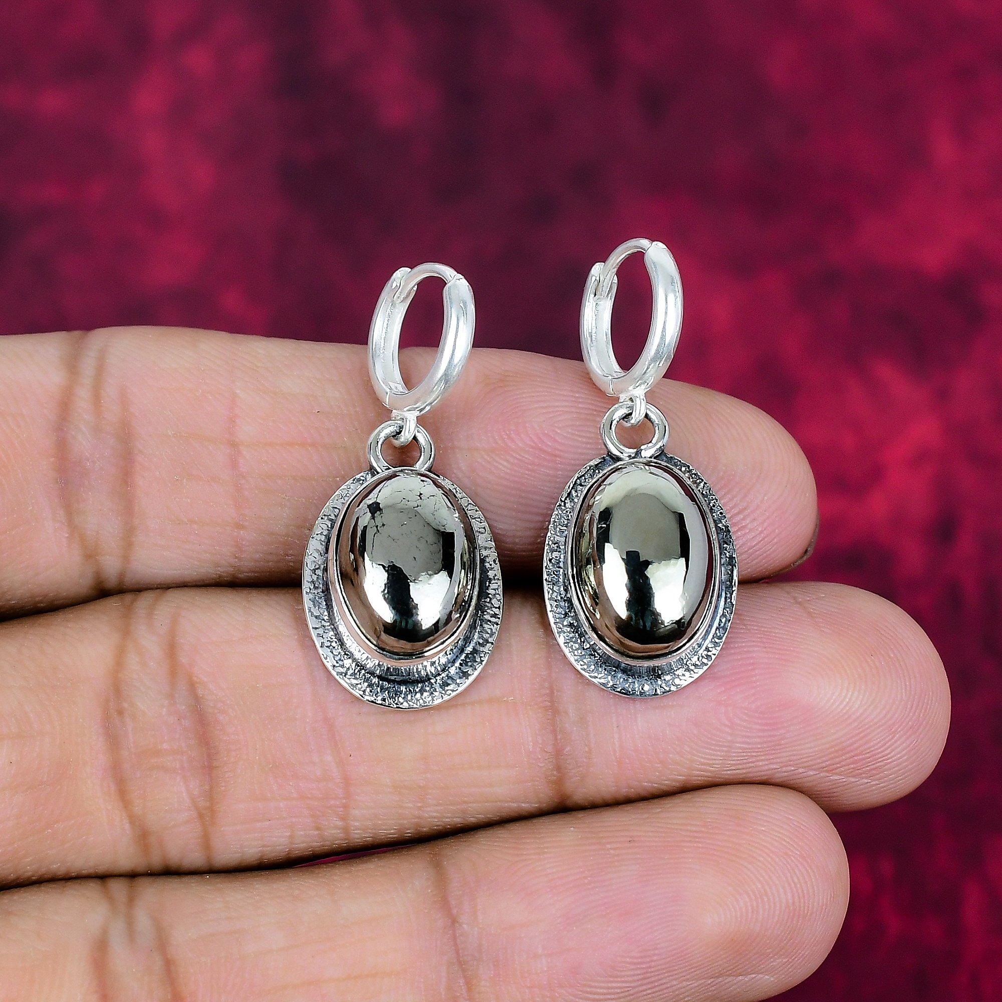 Golden Pyrite Earrings Handmade Gemstone Jewelry, 925 Solid Sterling Silver Earrings Antique Jewelry, For Engagement Gift