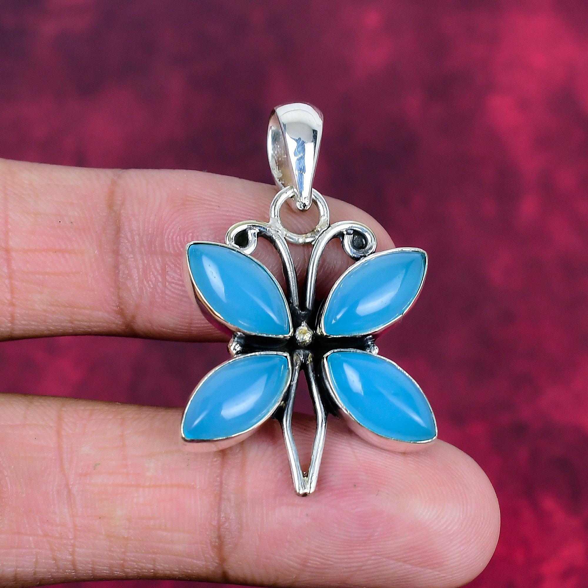 Blue Chalcedony 925 Solid Sterling Silver Pendant, Handmade Gemstone Pendant Jewelry, Gifts For Wife Brand New Pendant