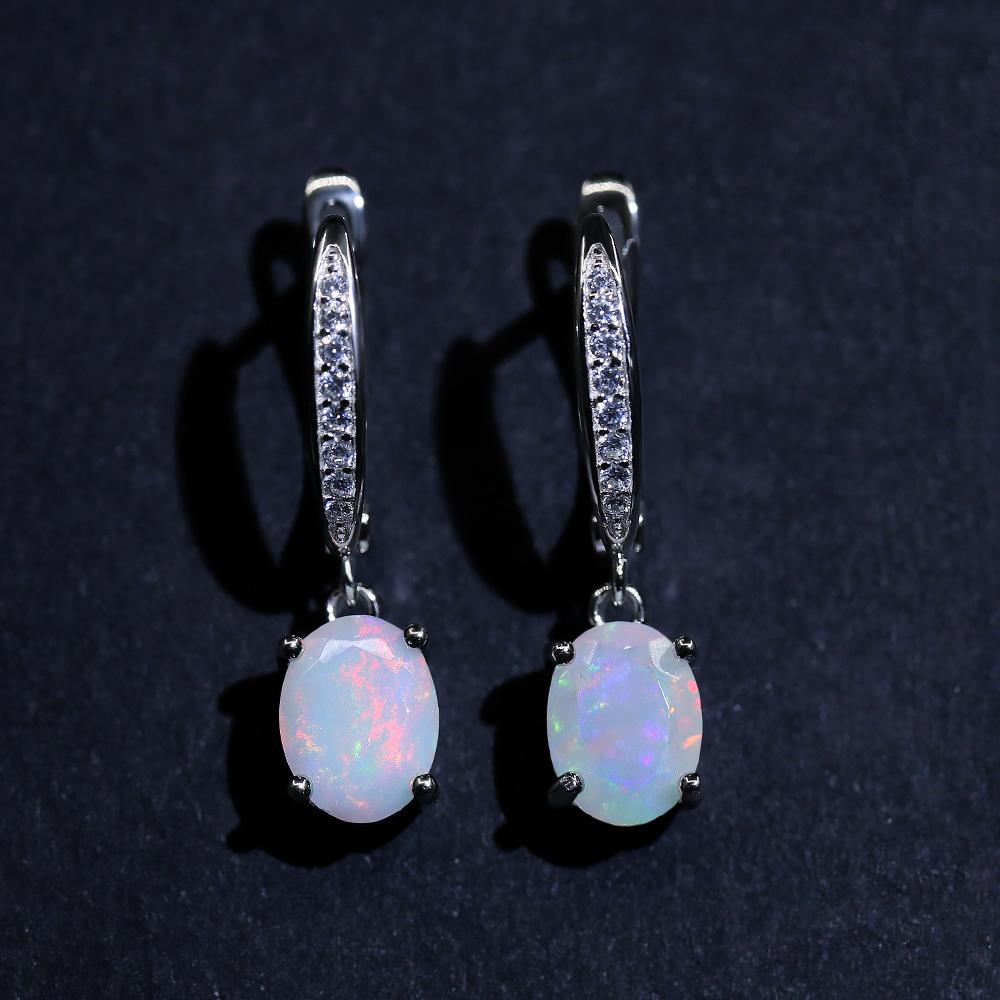 Good Quality Gemstone Natural Opal Cut Earrings Fashion Design Women's Fine Jewelry 925 Sterling Silver Gift