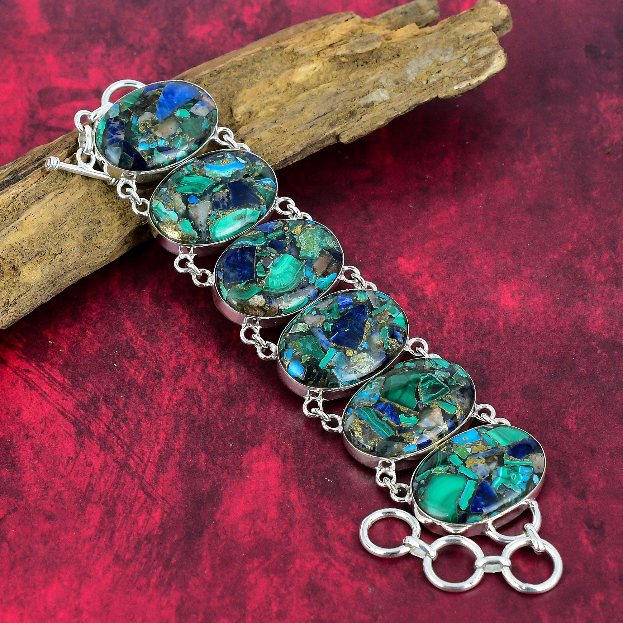 Copper Malachite Azurite Bracelet,Azurite Jewelry 925 Solid Sterling Silver Natural Bracelet, Handmade Desiegner Gemstone Jewelry, Gift For Her
