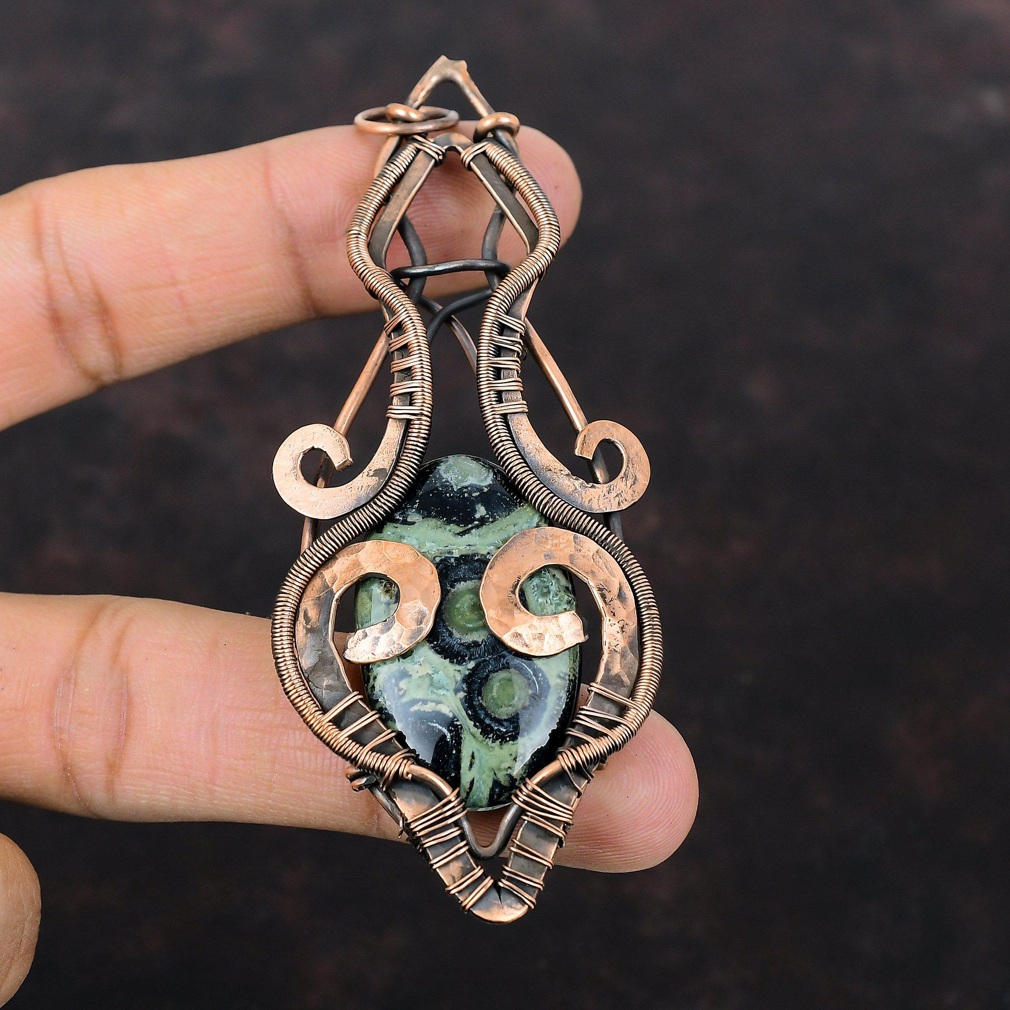 Kambaba Jasper Pendant Copper Wire Wrapped Pendant Natural Gemstone Pendant Handmade Jewelry Boho Pendant Unique Copper Jewelry Wedding Gift