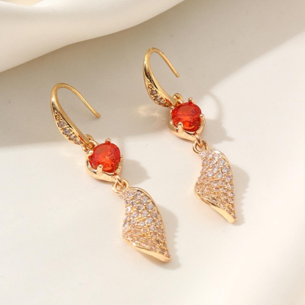 1 Pair Fashion Leaves Dangle Earrings for Women Cubic Zirconia Earring Jewelry Wedding Party Accessories