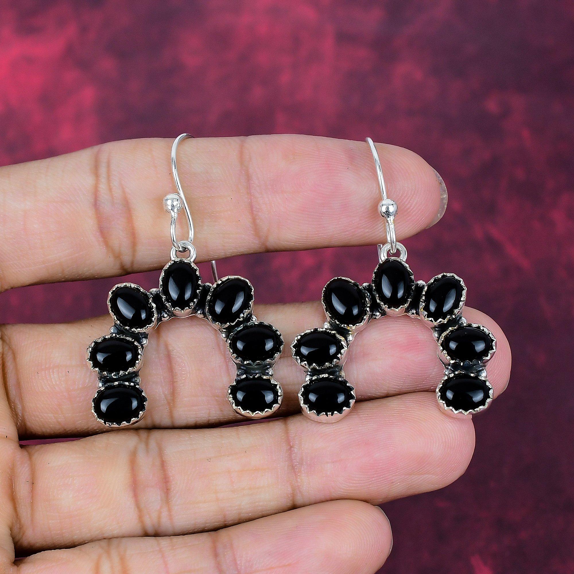 Black Onyx 925 Solid Sterling Silver Earrings, Handmade Gemstone Jewelry Earrings For Memorial Day