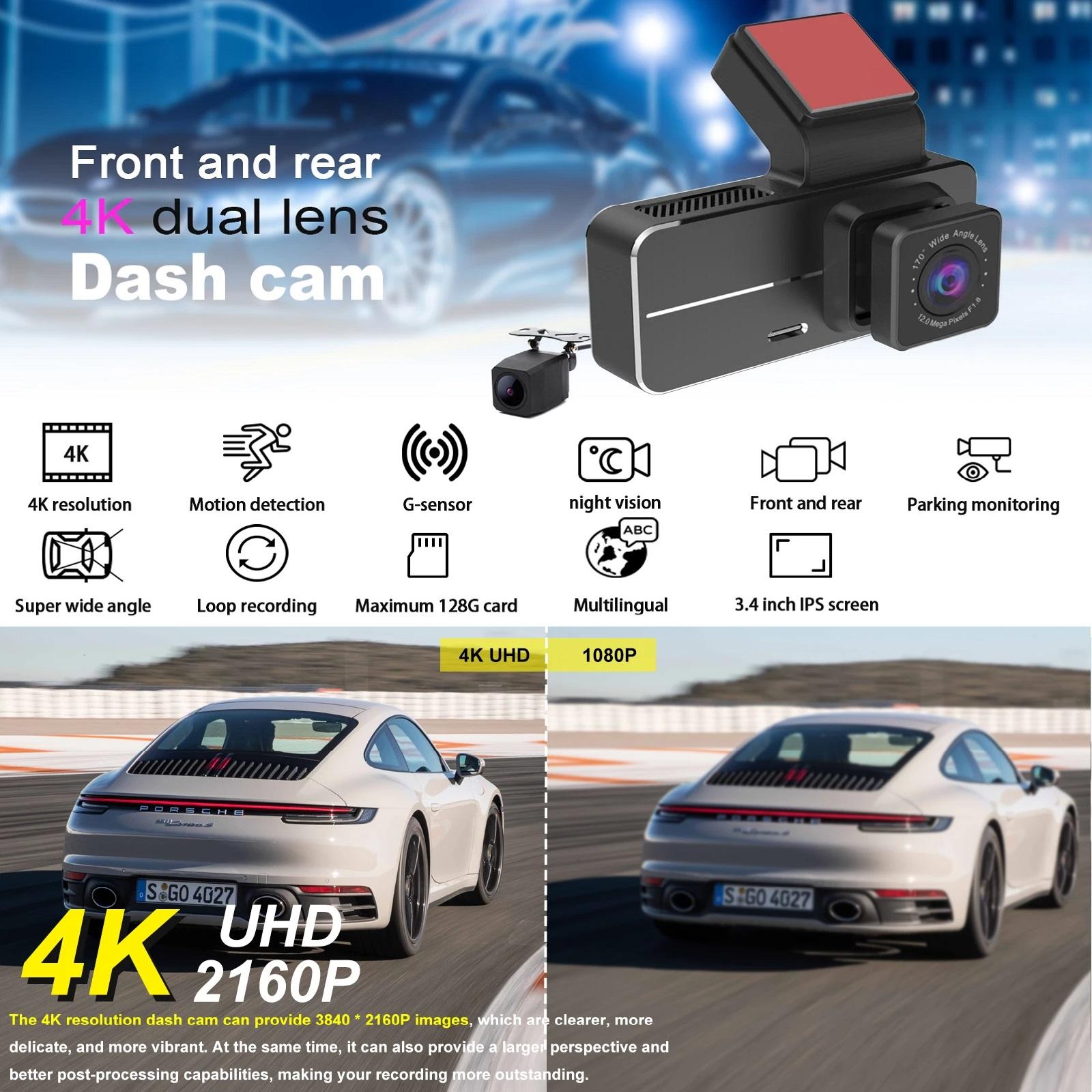 Car Dashcam, Dual-camera Setup, 24-hour Parking Monitoring, WiFi Recorder, High-definition Recorder