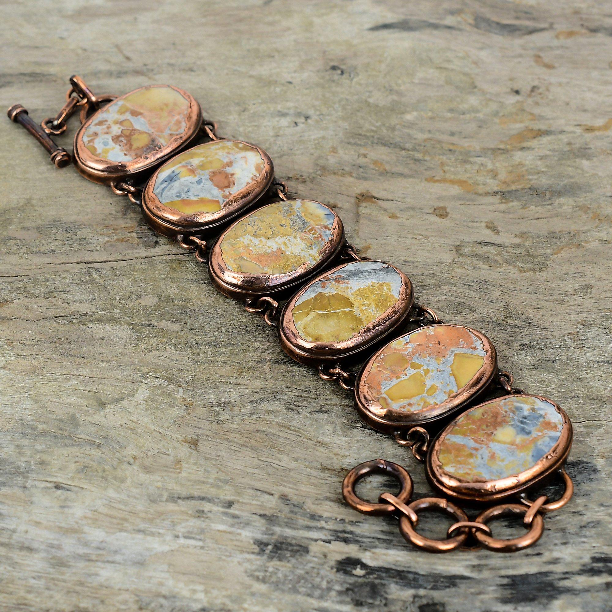 Maligano Jasper Bracelet Electroformed Copper Gemstone Bracelet Adjustable Chain Bracelet Handmade Electroformed Jewelry Birthstone Bracelet