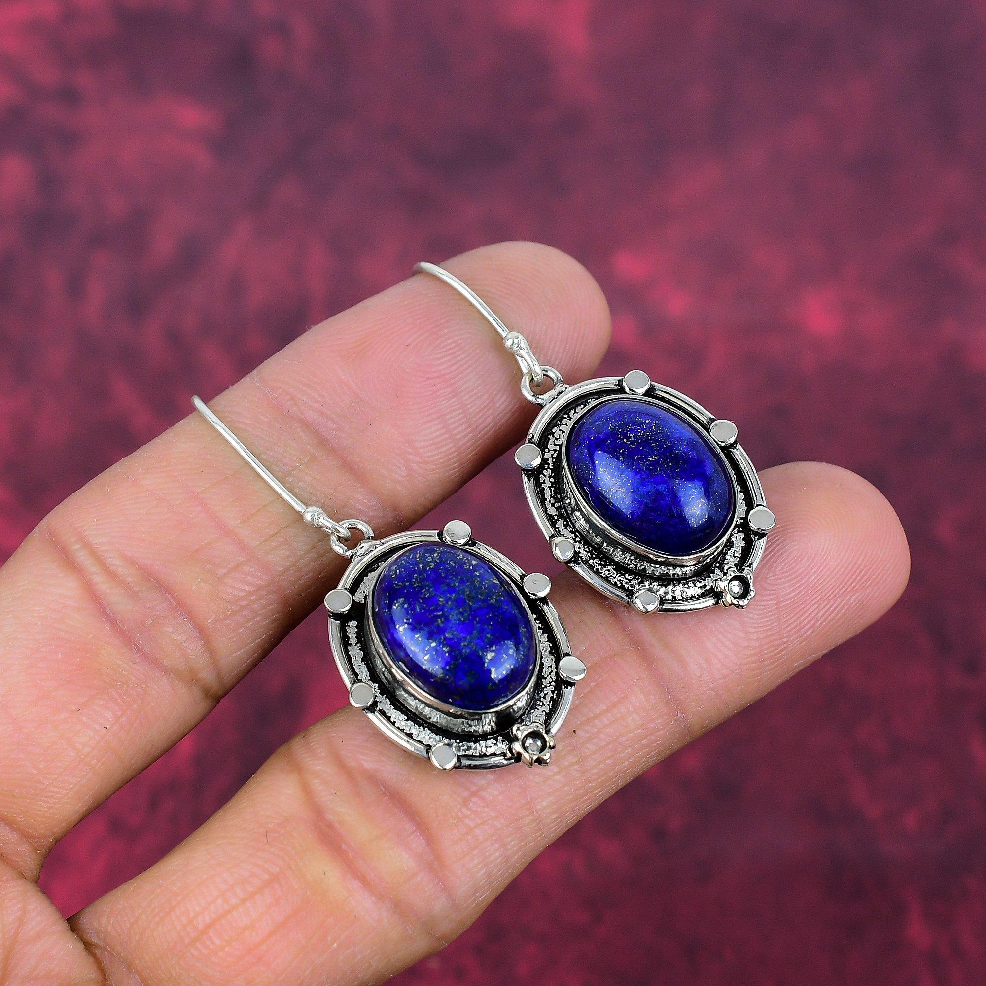 Lapis Lazuli Earrings Handmade Jewelry, 925 Solid Sterling Silver Earrings Designer Gemstone Jewelry Earrings, Gift For Mom