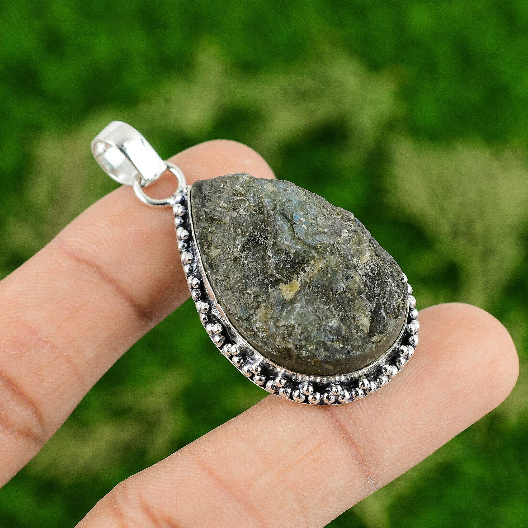 Tochtertag Angebot Birne Natürlicher Labradorit Roh Neu Anhänger Schmuck 925 Silber