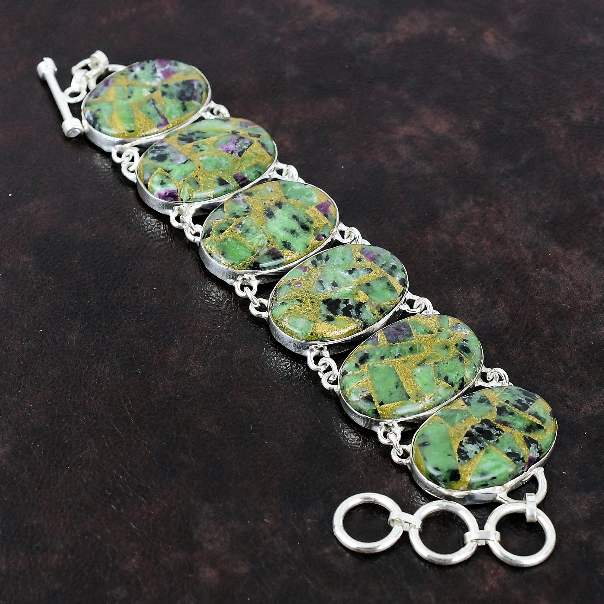 Kupfer Rubin Zoisit Armband 925 Sterling Silber Armband Verstellbares Kettenarmband Edelstein Schmuck Geschenk für Ihn Handgefertigtes Designer-Armband