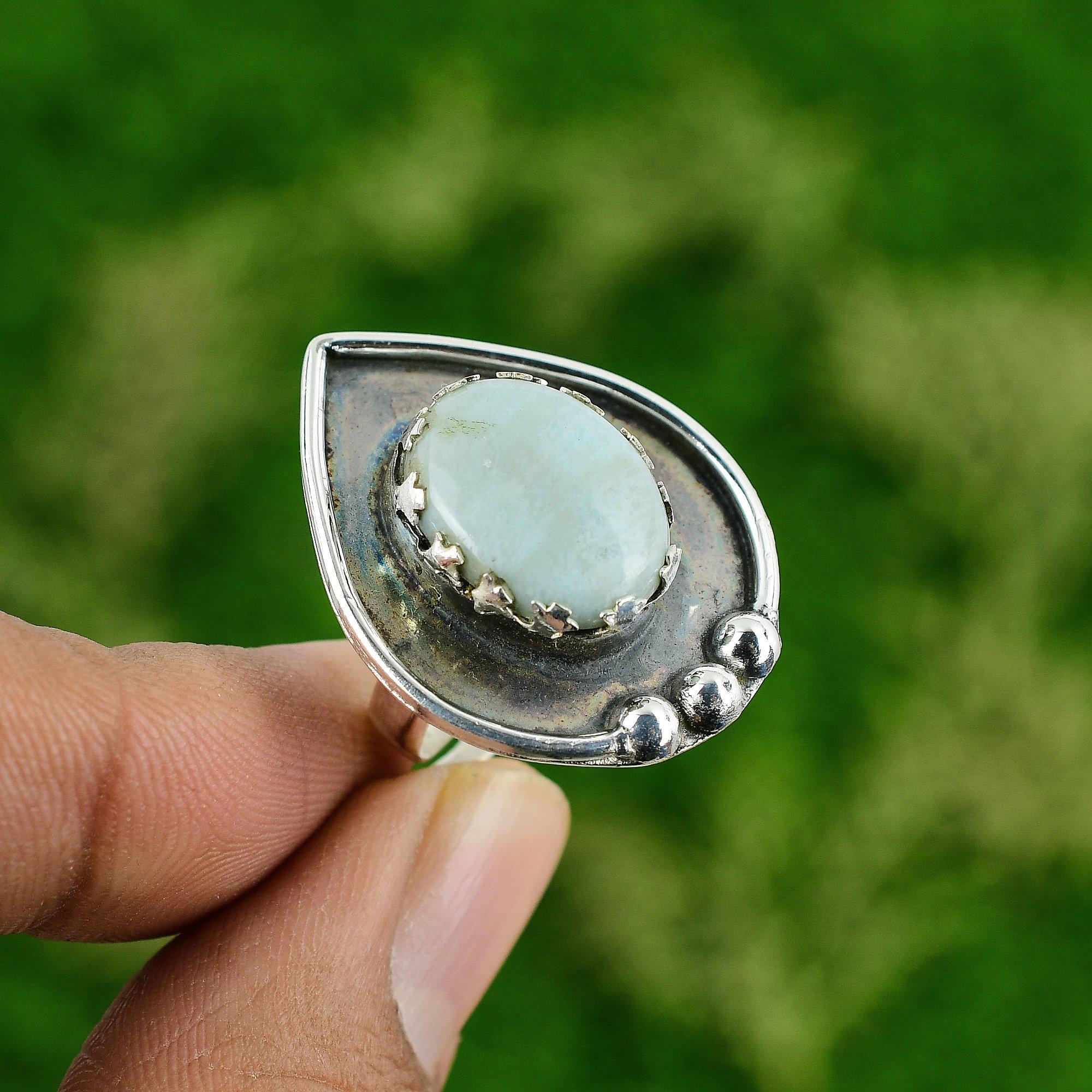 Birthday Gift For Her Natural Larimar Statement Adjustable Ring 925 Silver