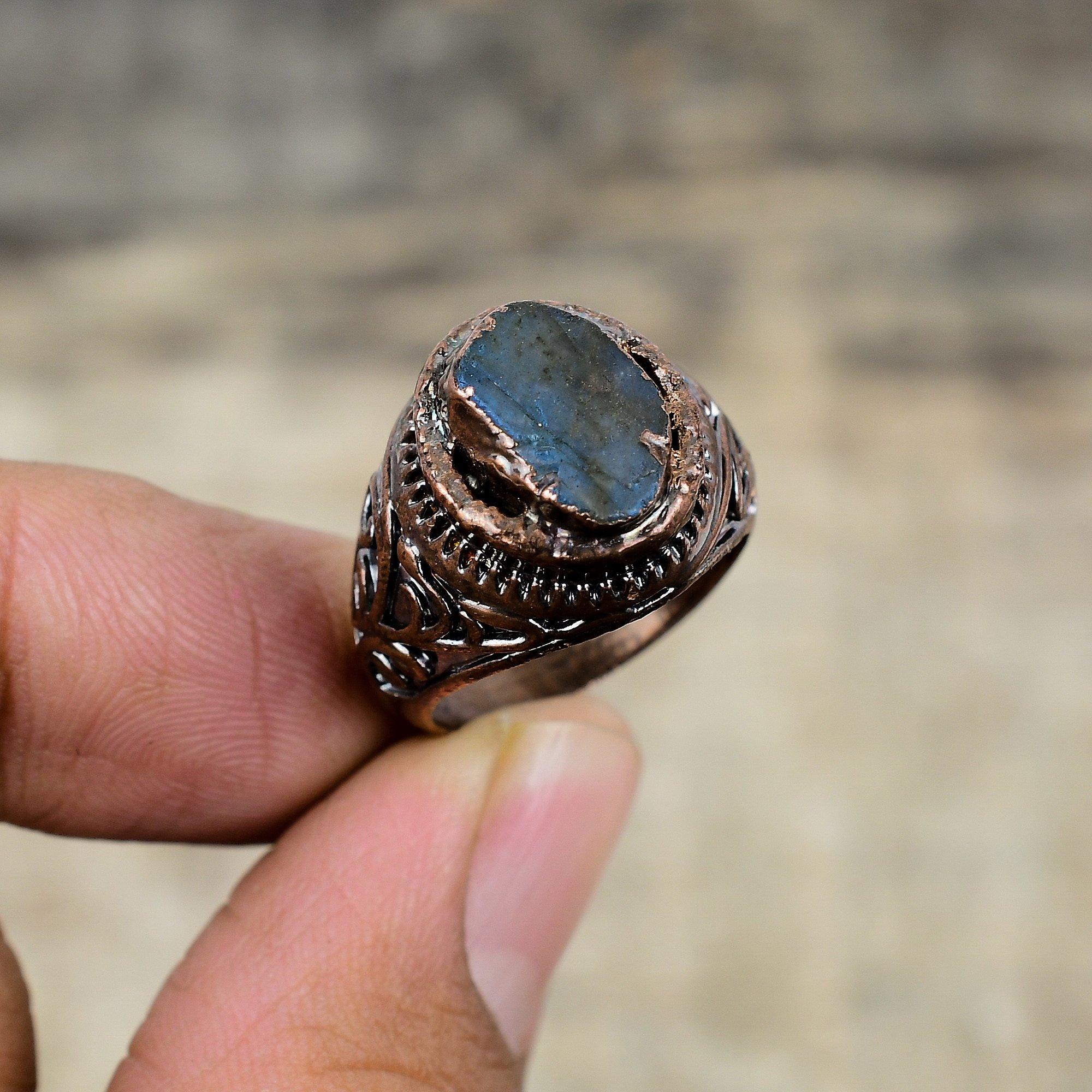 Labradorite Rough Ring Electroformed Copper Ring Handmade Unique Jewelry Gemstone Ring Electroformed Jewelry For Gift Available In Ring Size