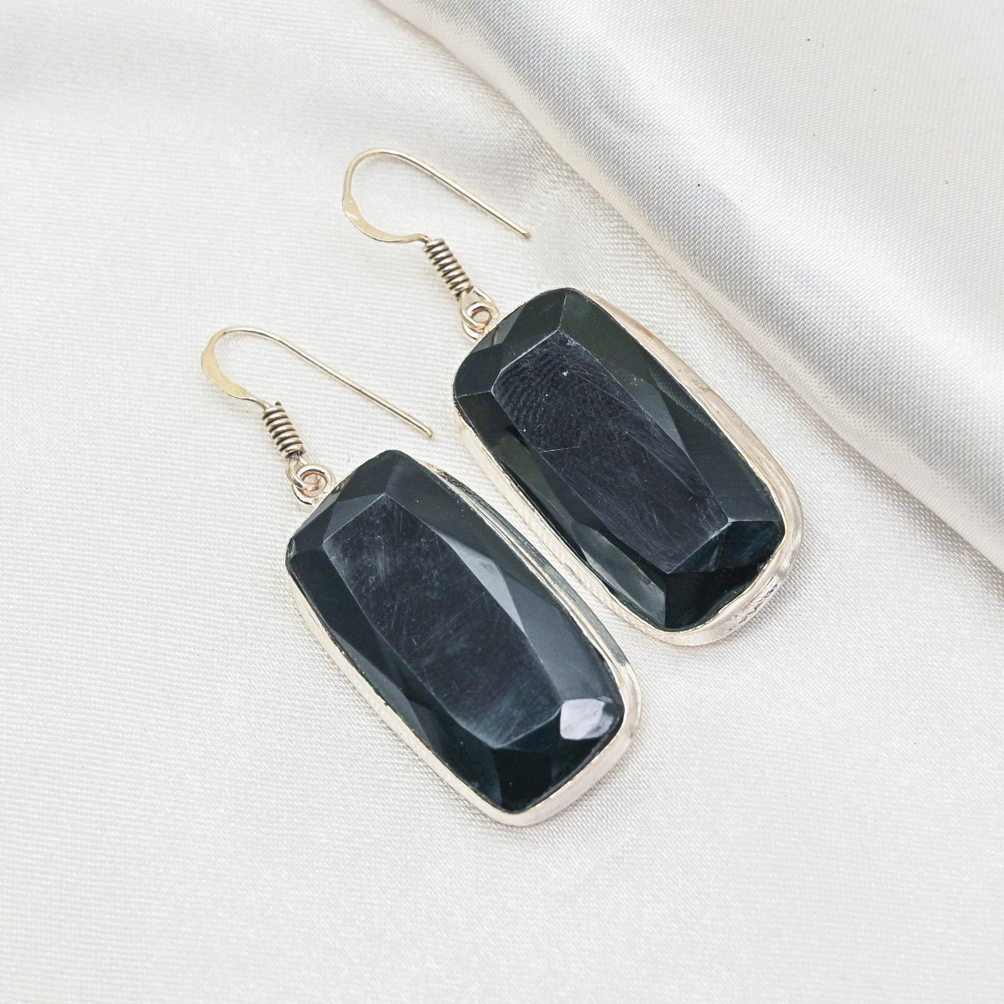 Schwarze Spinell Ohrringe, 925 Sterling Silber Ohrringe, handgefertigter Edelsteinschmuck, Geschenke für die Frau, brandneue Ohrringe