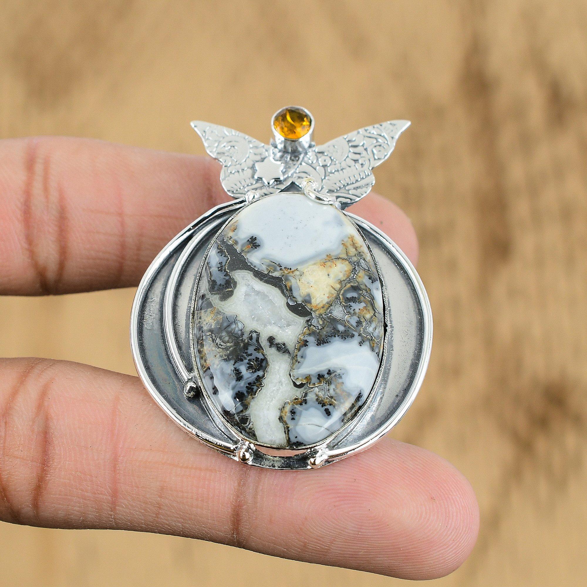Oval Maligano Jasper Stone Citrine Engagement Pendant Jewelry Sterling Silver