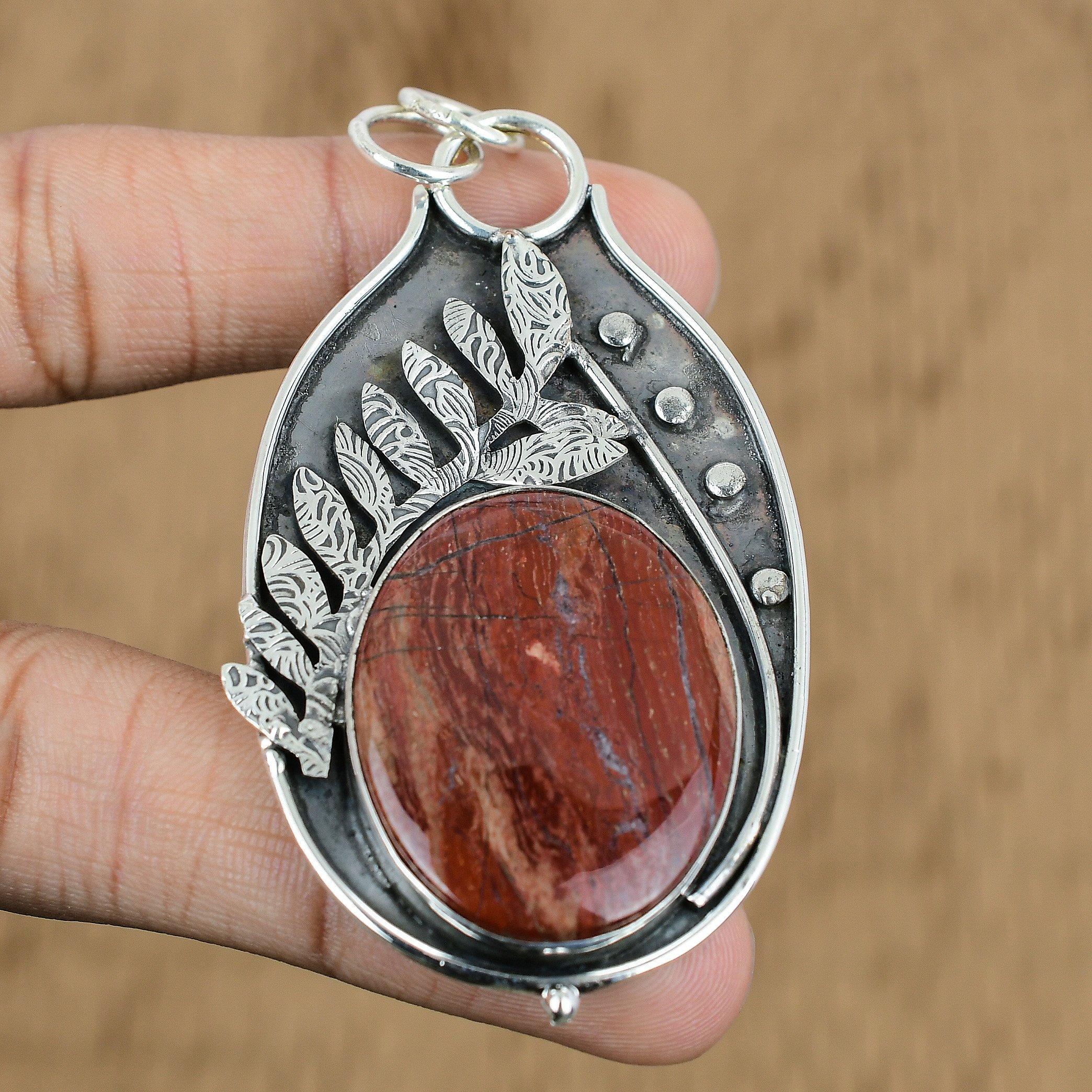 Mothers Day Deal Natural Red Snakeskin Jasper 925 Silver Engagement Wife Pendant