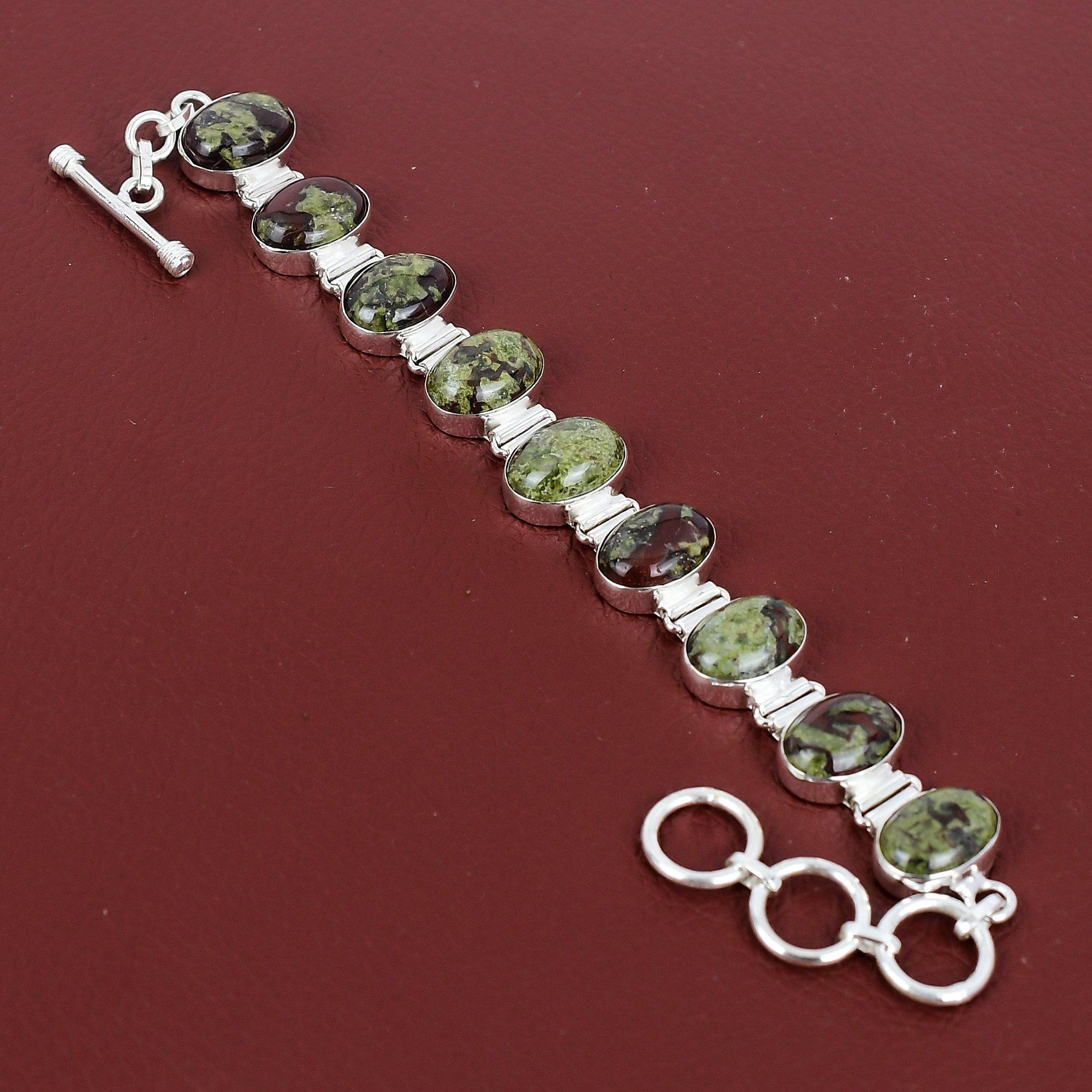 Dragon Bloodstone Bracelet Gemstone Bracelet Handmade Jewelry 925 Sterling Silver Bracelet Adjustable Chain Bracelet Silver Jewelry For Gift