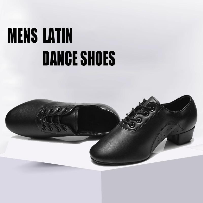 Leather Boys Adult Latin Dance Shoes Low Heel Men's Tango Ballroom Dance Shoes Character Shoes Heel 3.5cm