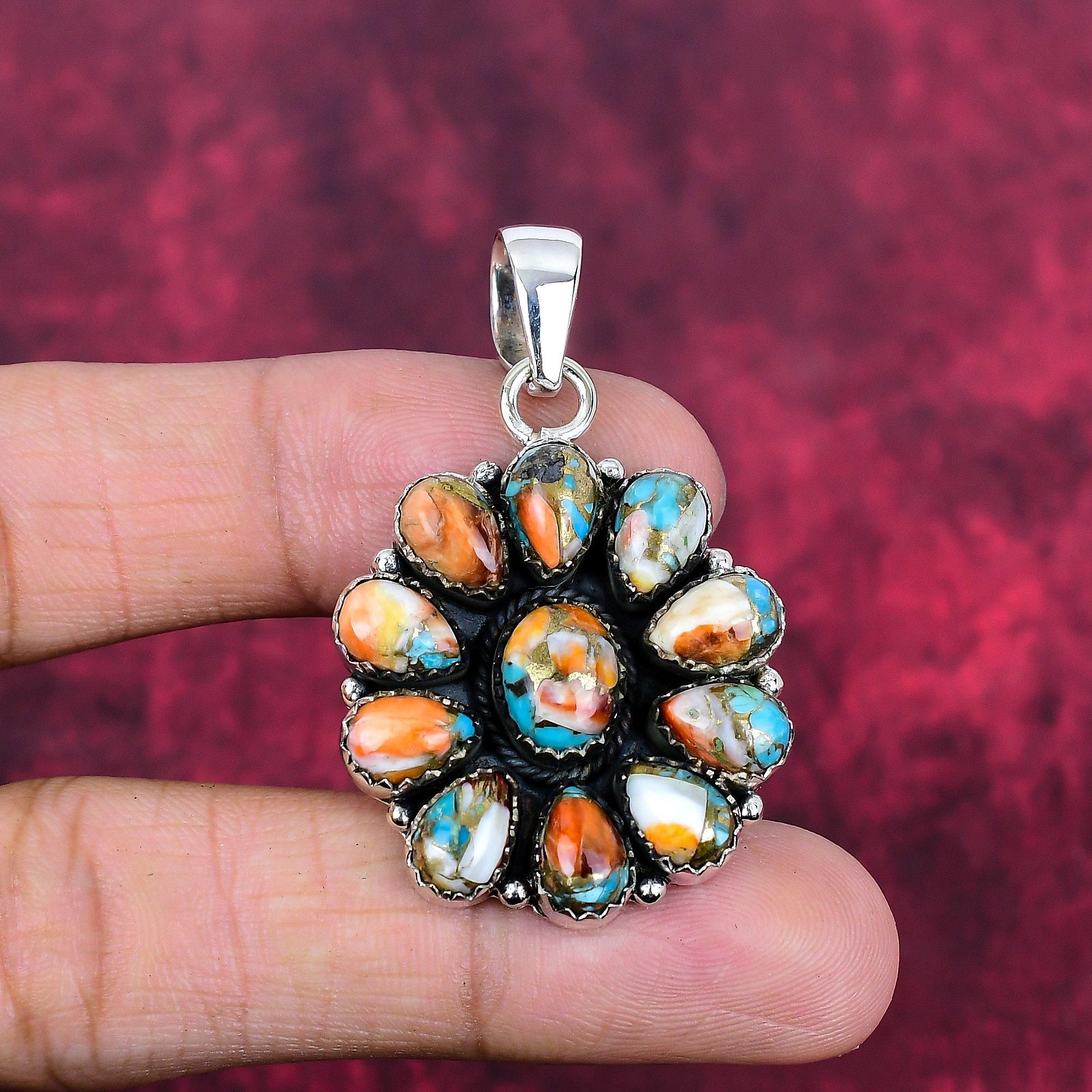 Pandantiv cu stridie spinoasă portocalie, Bijuterii cu pietre prețioase din argint sterling 925, Pandantiv lucrat manual Bijuterii uimitoare, Cadou pentru ea