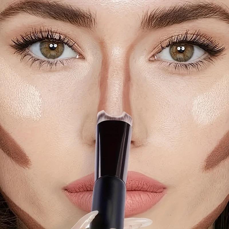 HOT Sale 1PCS Double-headed U-shaped Nose Shadow Loose Powder Brush Double-headed Portable Highlight Brush Foundation Concealer Makeup Tool